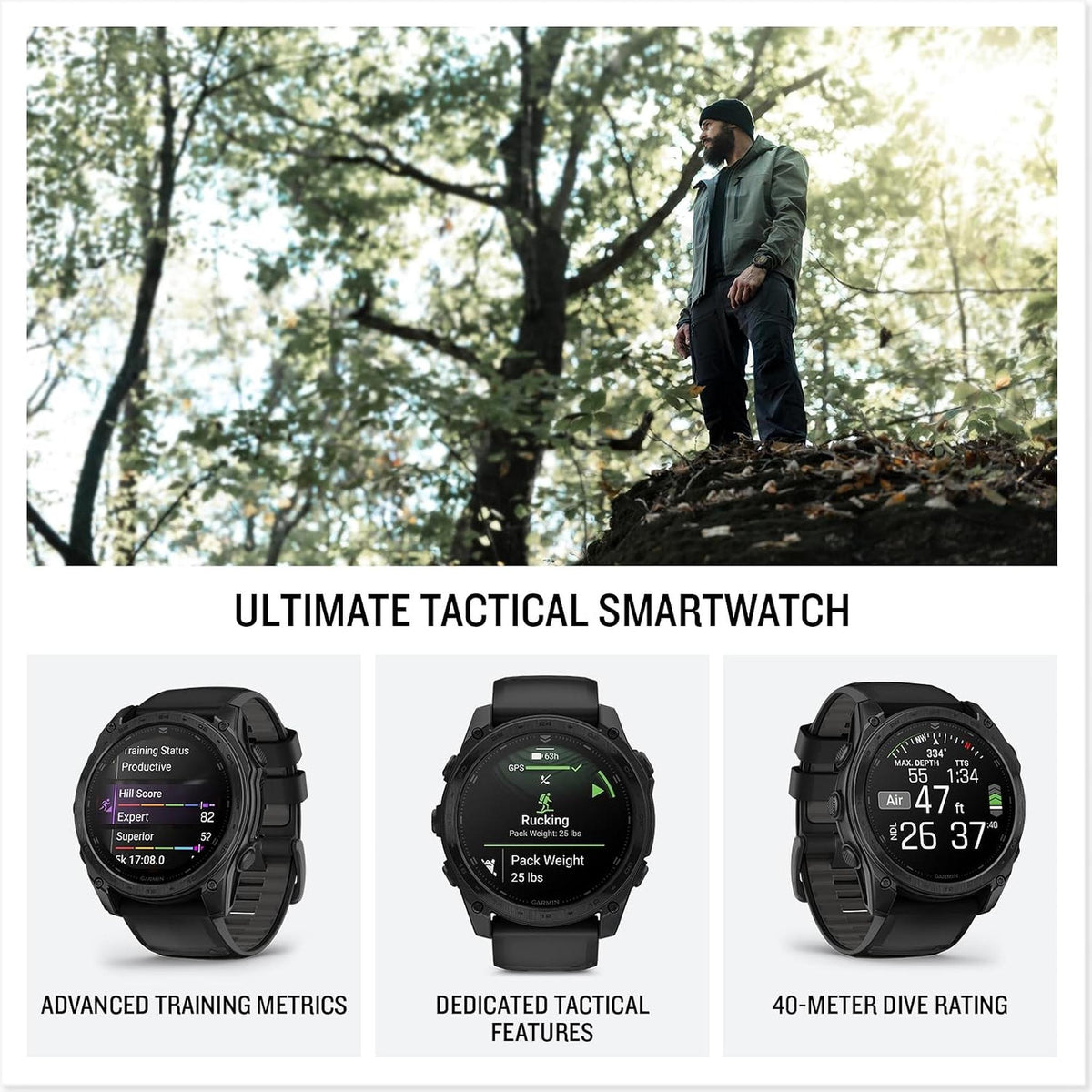 Garmin tactix® 8 47mm, AMOLED Display, Premium Tactical GPS Smartwatch, Includes Applied Ballistics Ultralight™ Solver