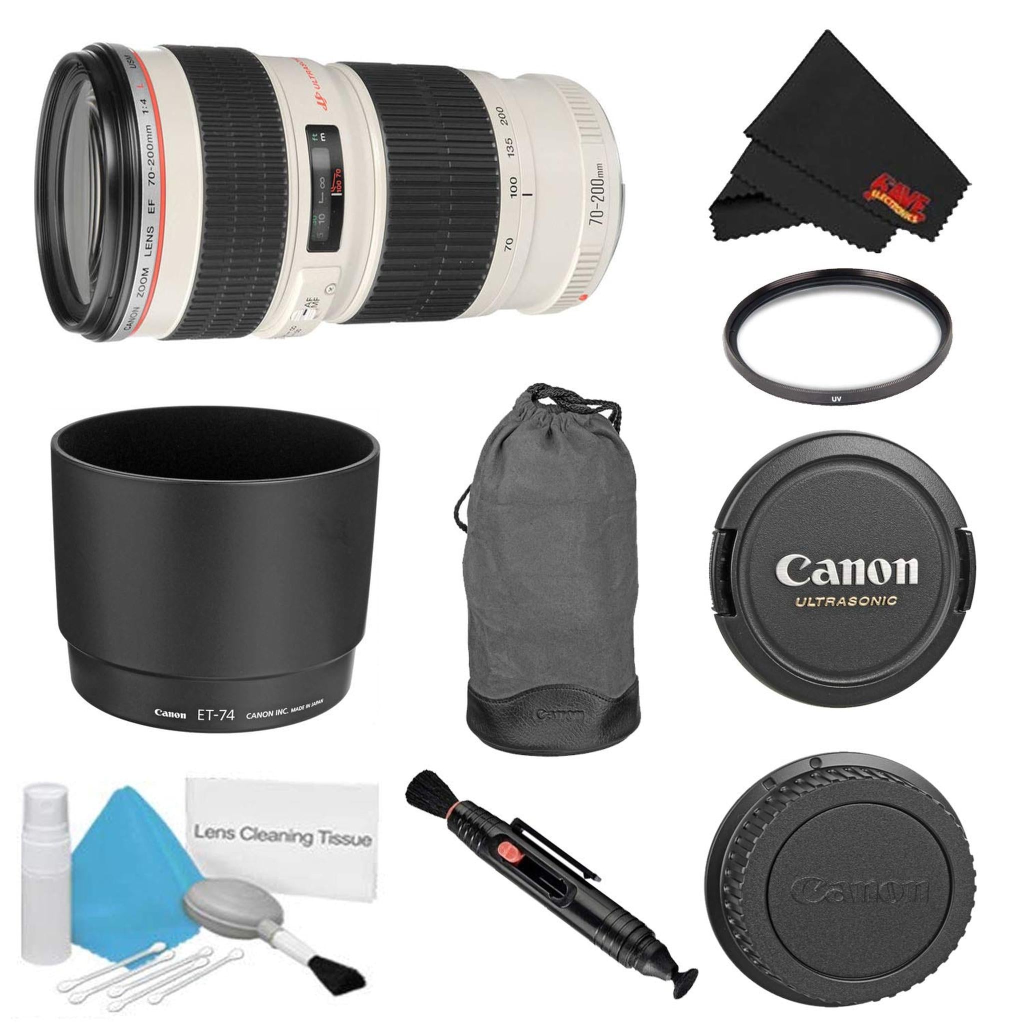 Canon EF 70-200mm f/4L USM Lens Bundle w/UV Filter International Model Canon