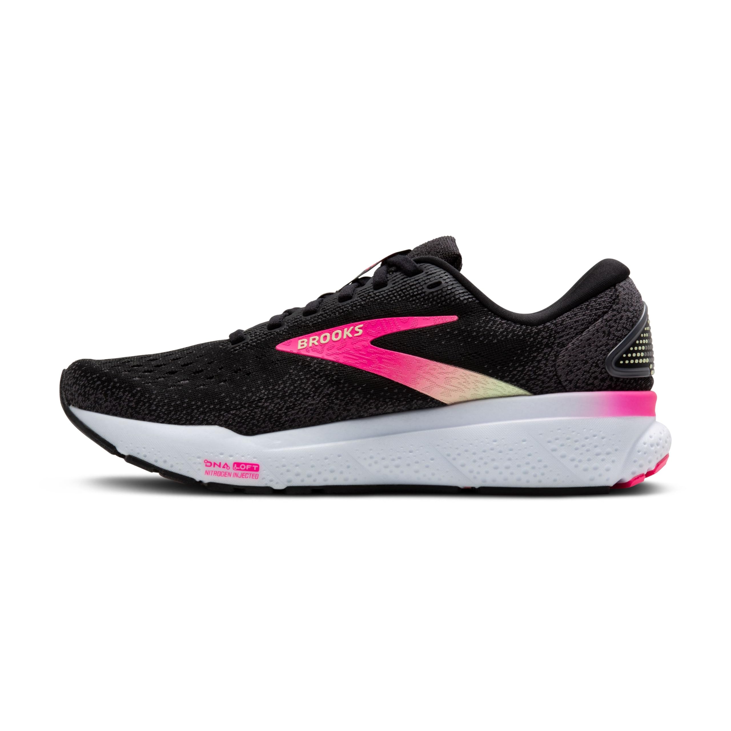 Brooks Women’s Ghost 16 Neutral Running Shoe - Black/Pink/Yellow - 8 Wide