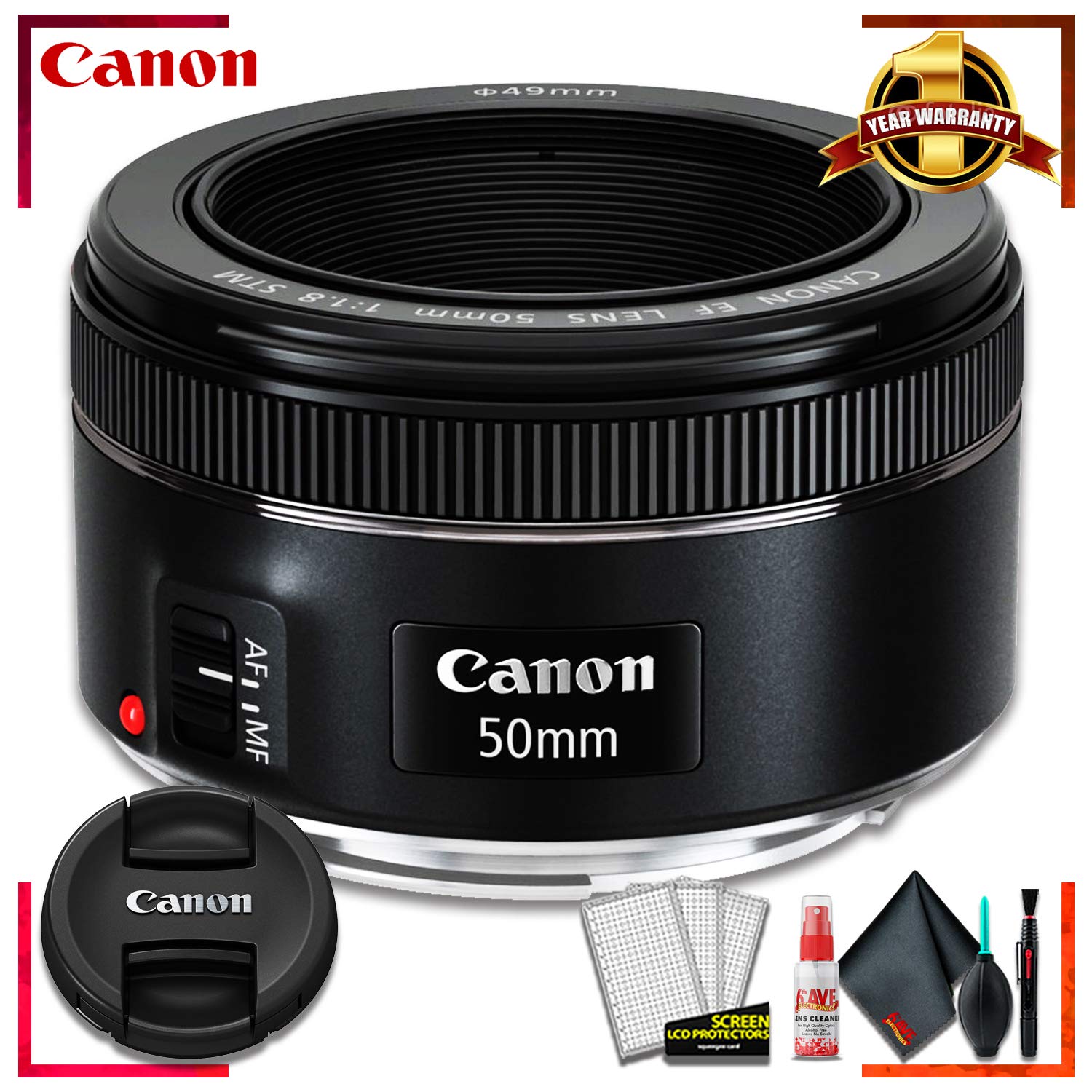 Canon EF 50 F 1.8 STM Lens Camera Lens (International Model) + Cleaning Kit