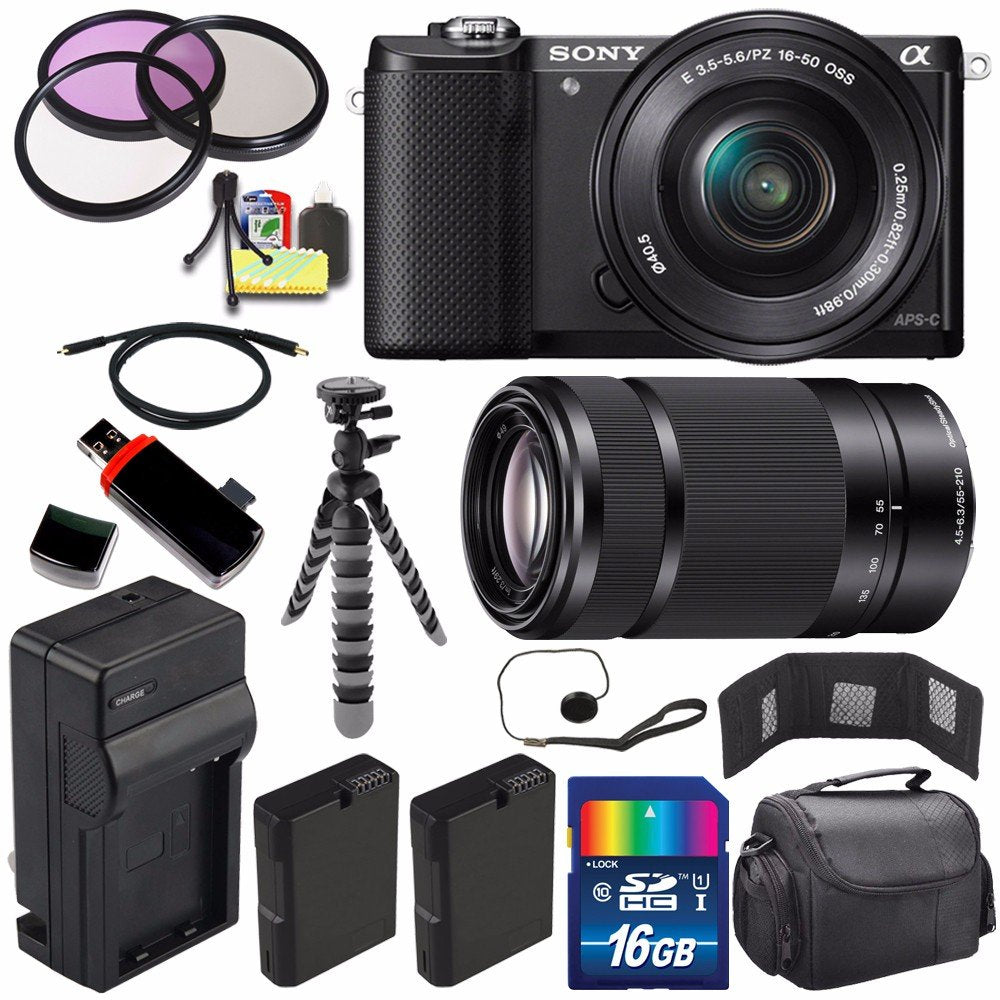 Sony Alpha a5000 Mirrorless Digital Camera with 16-50mm Lens (Black) + Sony E 55-210mm f/4.5-6.3 OSS E-Mount Lens 16GB B