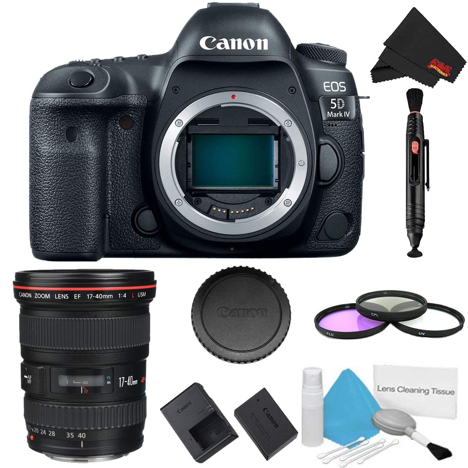 Canon EOS 5D Mark IV DSLR Camera (Body Only) 3 Piece Filter Kit w/ 17-40mm 4.0 USM L Lens - International Model
