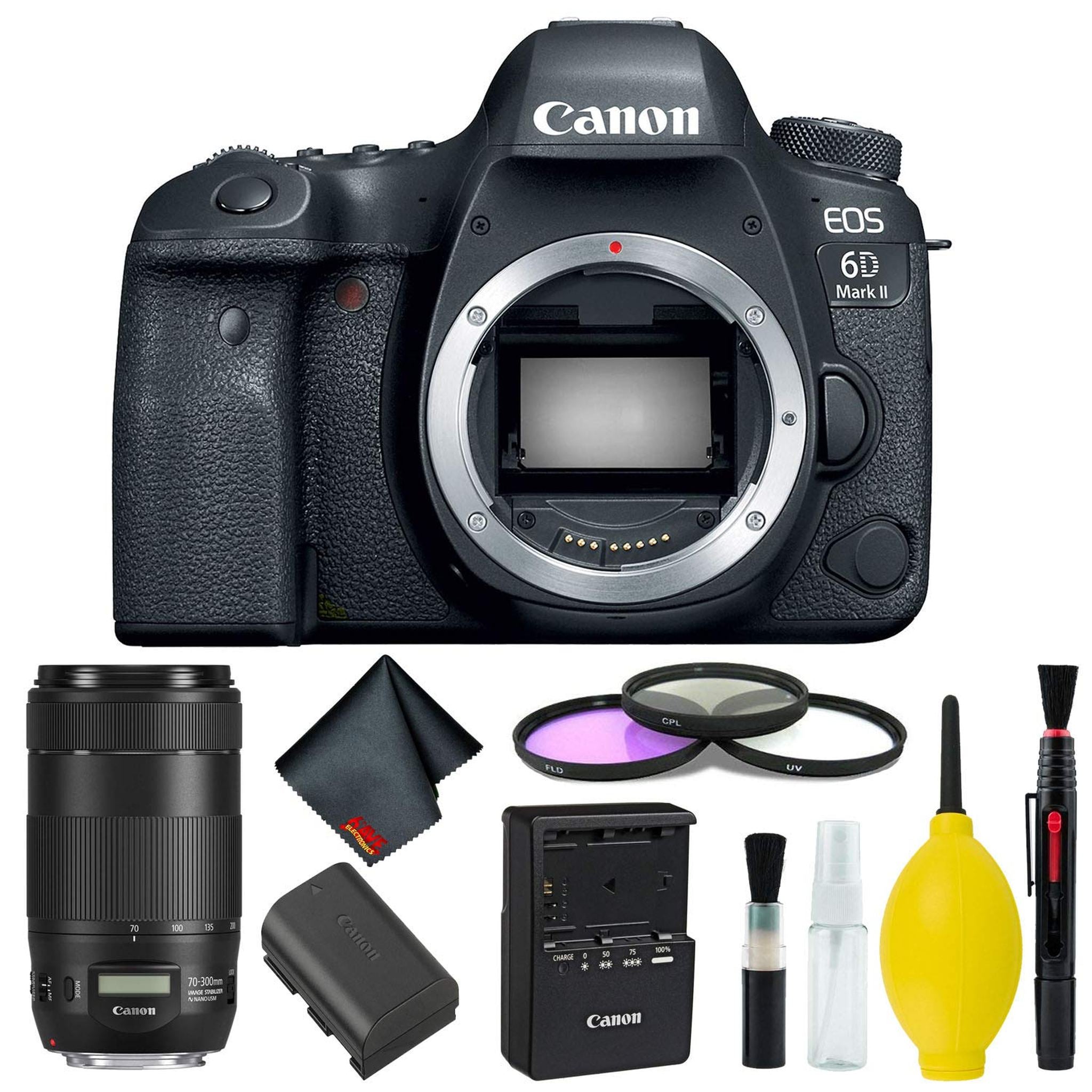 Canon EOS 6D Mark II DSLR Camera Body Only 3 Piece Filter Kit International Model w/Canon EF 70-300mm f/4-5.6 is II US