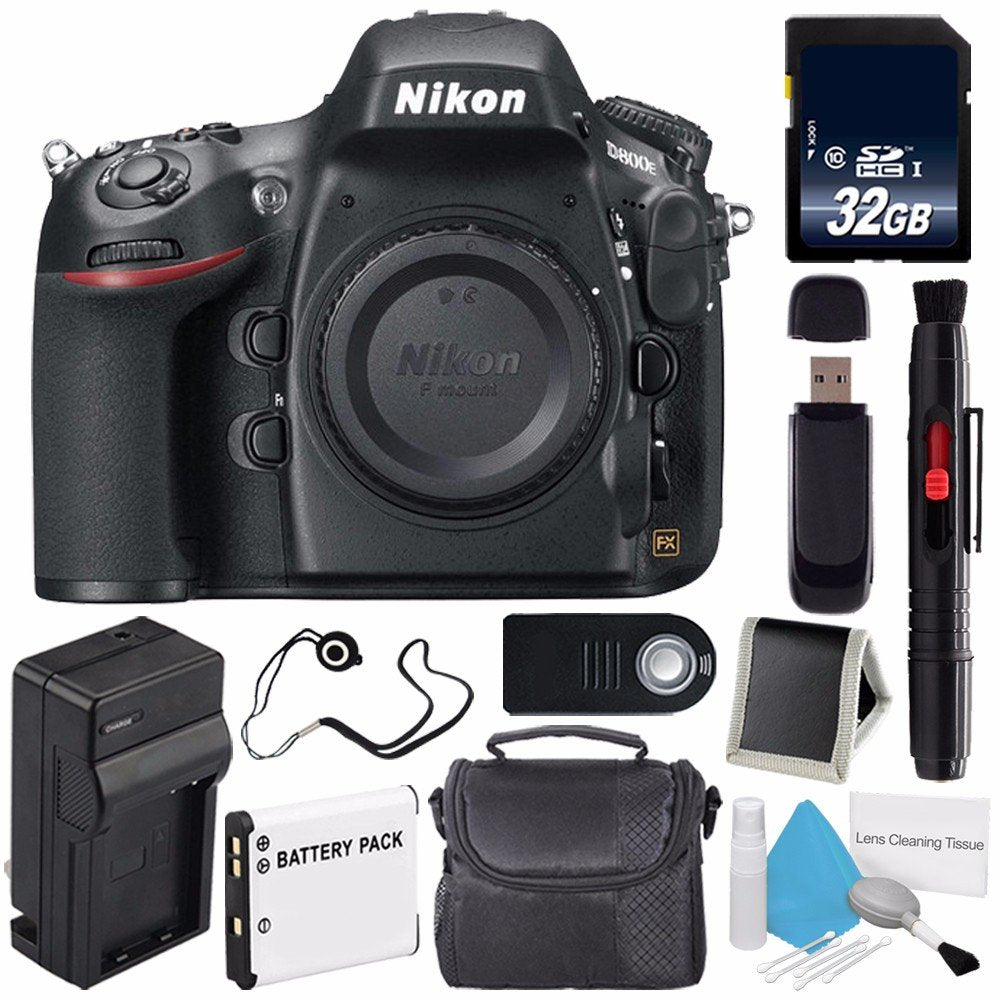 Nikon D800E Digital Camera Body Only International Model + Carrying Case + Lens Pen Cleaner + Lens Cap Keeper + 32GB Memory Card