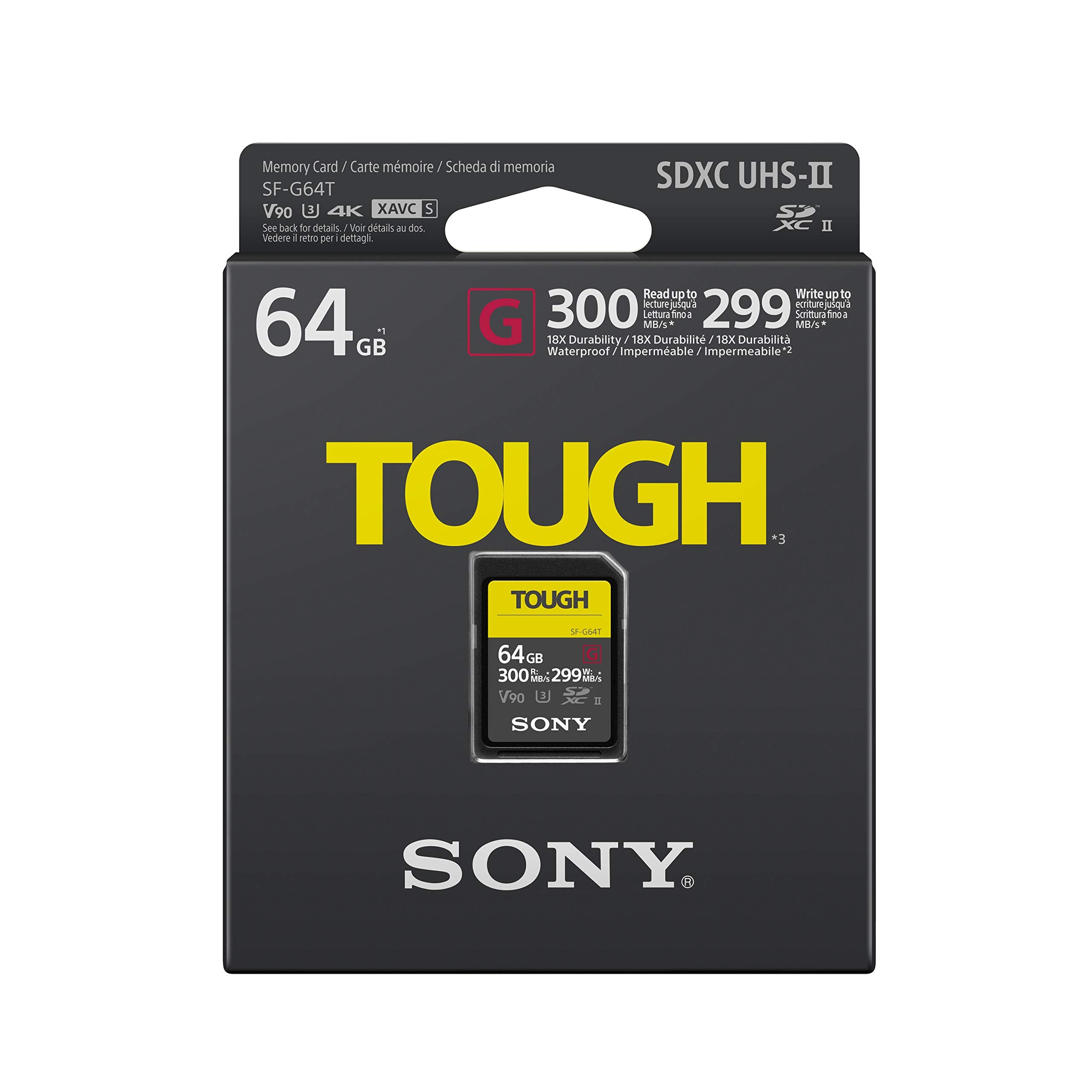 Sony Tough High Performance 64GB SDXC UHS-II Class 10 U3 Flash Memory Card with Blazing Fast Read Speed up to 300MB/s (SF-G64T/T1)