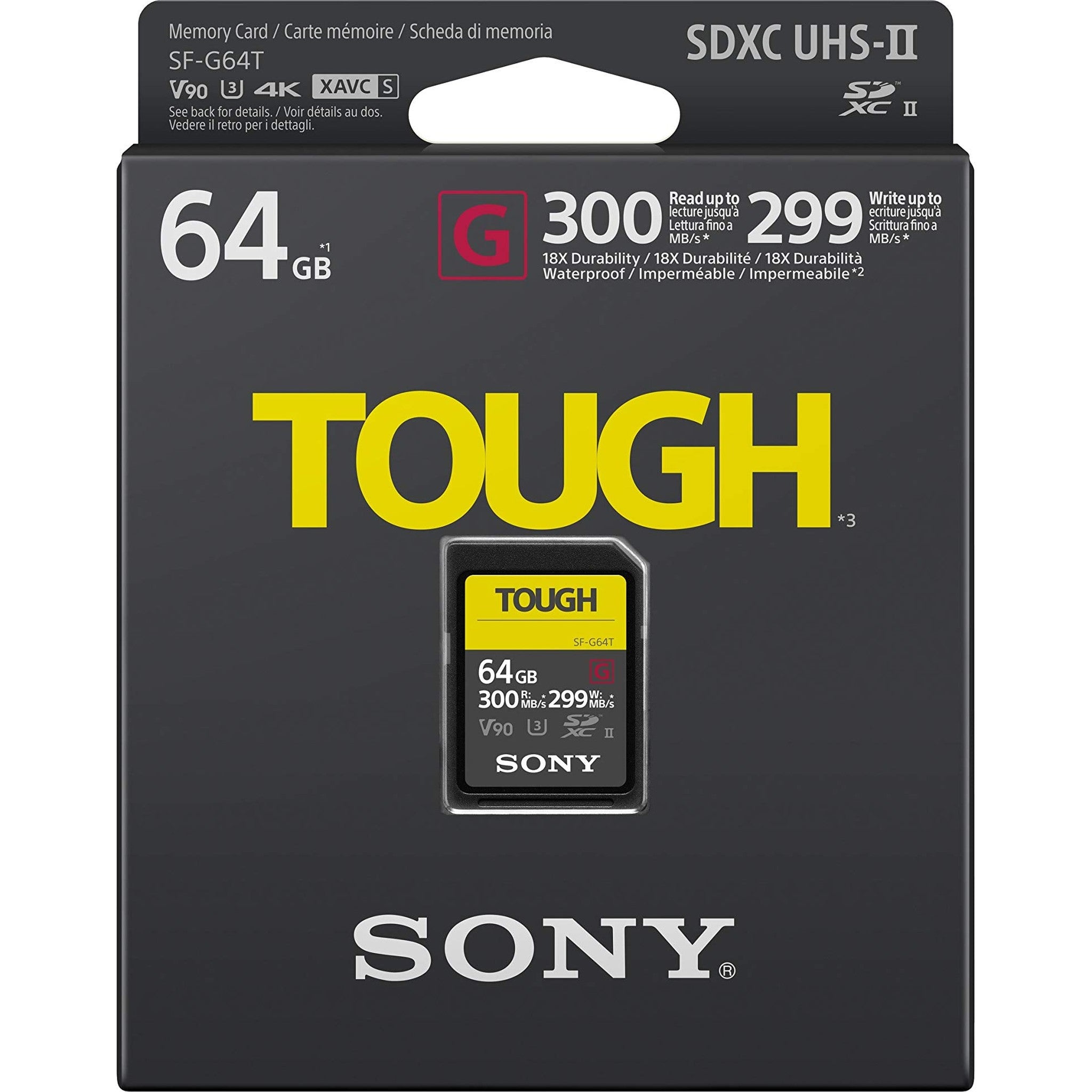 Sony Tough High Performance 64GB SDXC UHS-II Class 10 U3 Flash Memory Card with Blazing Fast Read Speed up to 300MB/s (SF-G64T/T1)