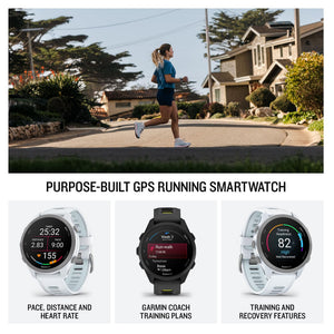 Garmin Forerunner® 170, GPS Running Smartwatch, Advanced Training Metrics and Recovery Insights, Whitestone with Whitestone/Cloud Blue Band