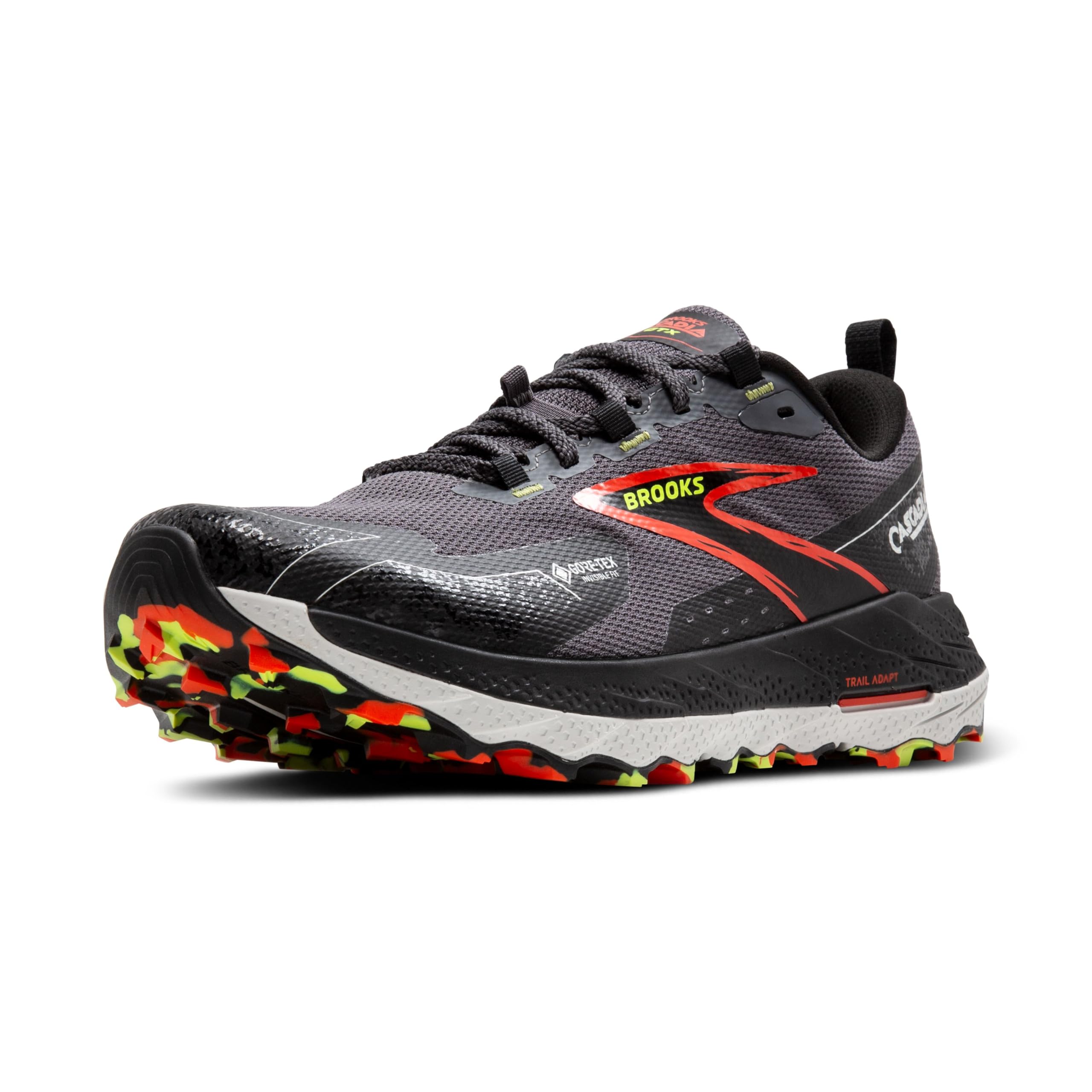 Brooks Men’s Cascadia 18 GTX Waterproof Mountain Trail Running Shoe - Blackened Pearl/Black/Tomato - 9.5 Medium