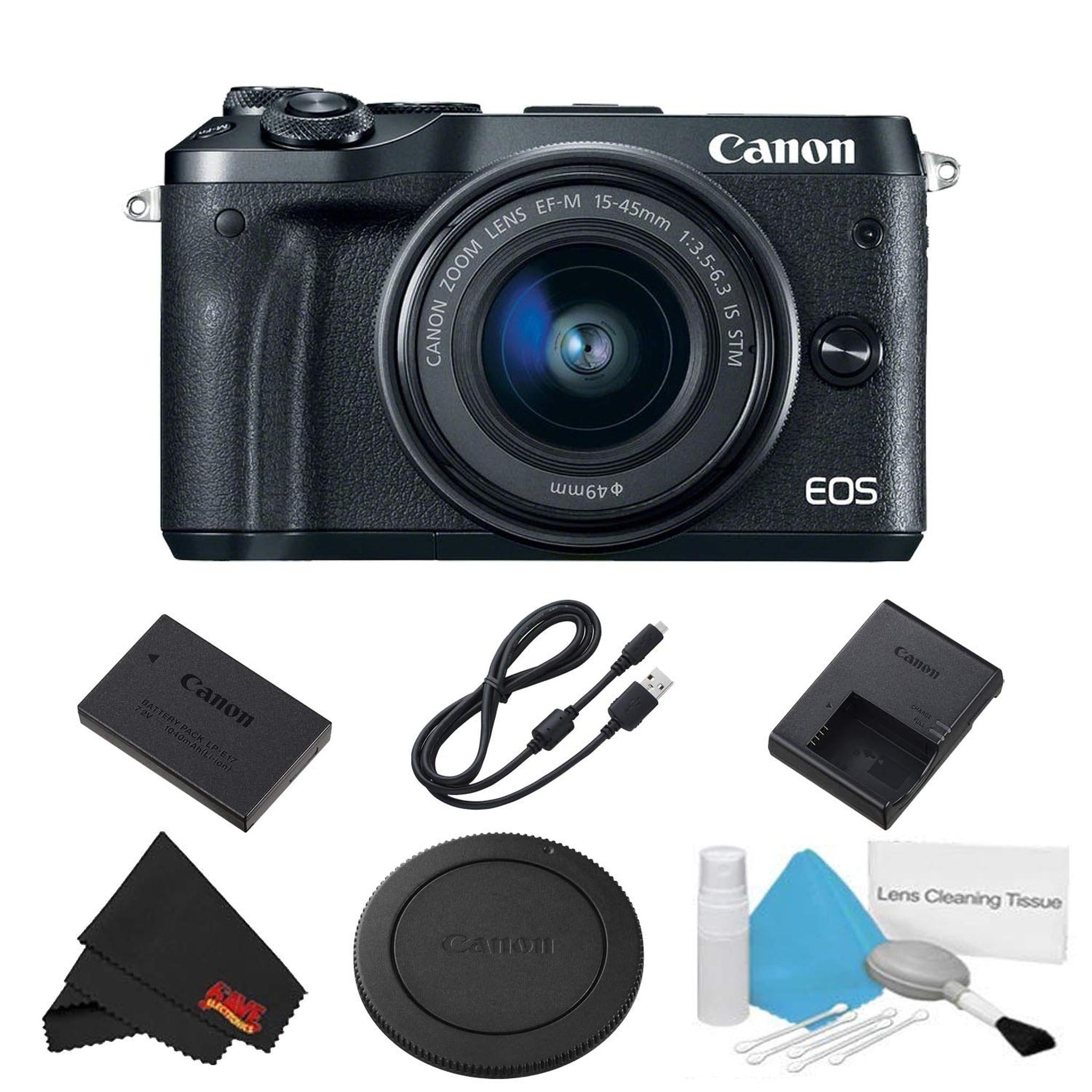 Canon EOS M6 Mirrorless Digital Camera with 15-45mm Lens Black Basic Bundle - International Model Canon