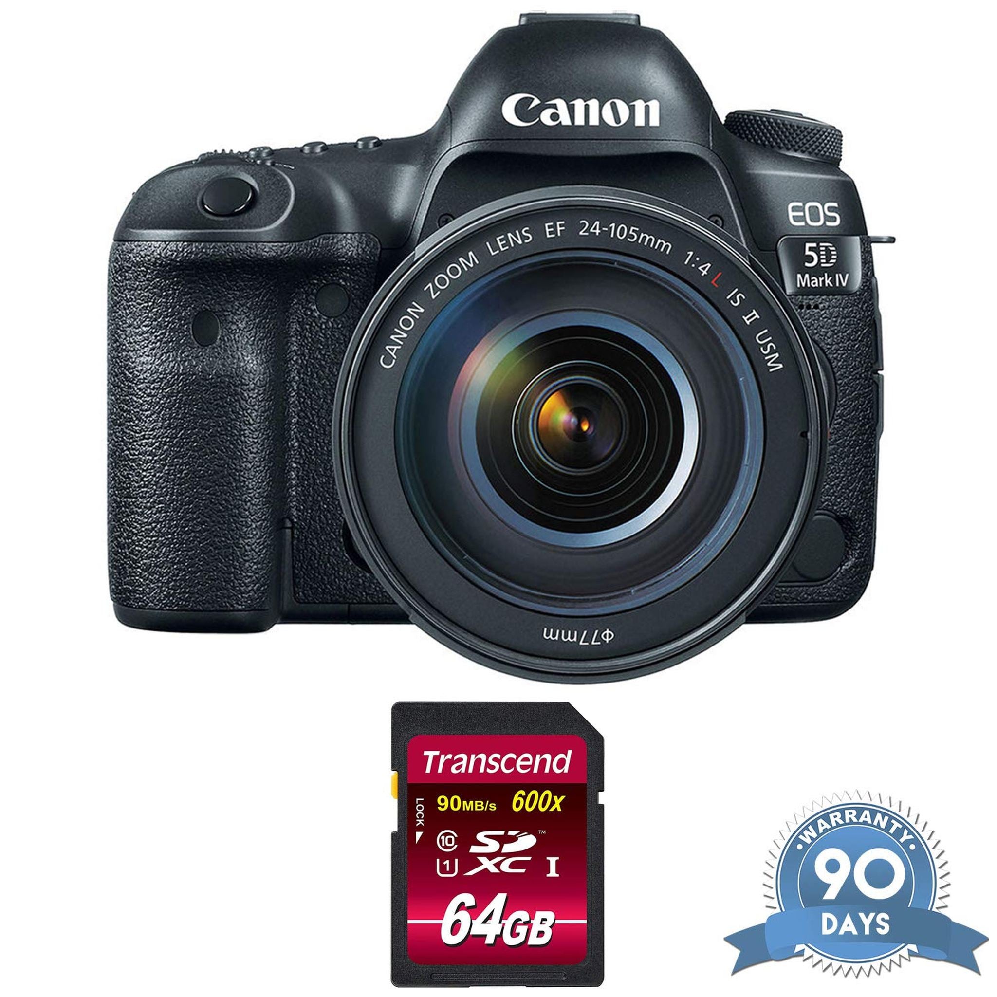 Canon EOS 5D Mark IV DSLR Camera with 24-105mm f/4L II Lens with Memory Card - Renewed - Like New Canon