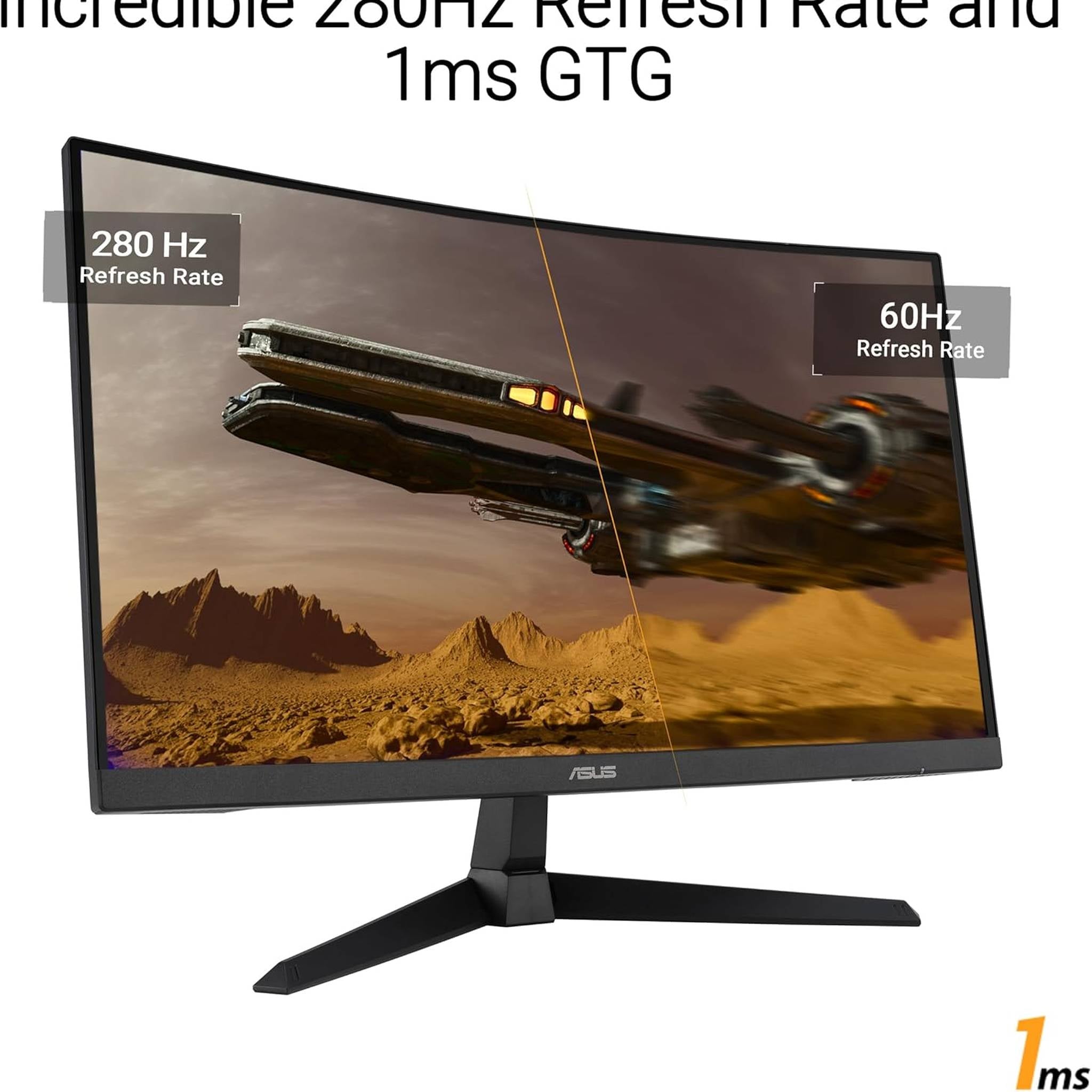 ASUS TUF Gaming 27” 1080P Curved Monitor VG27VQM1B - Full HD, 1500R, 280Hz, 1ms, Extreme Low Motion Blur, FreeSync Premium, Shadow Boost, Eye Care, 90% DCI-P3, DisplayWidget Center, 3 yr Warranty ASUS