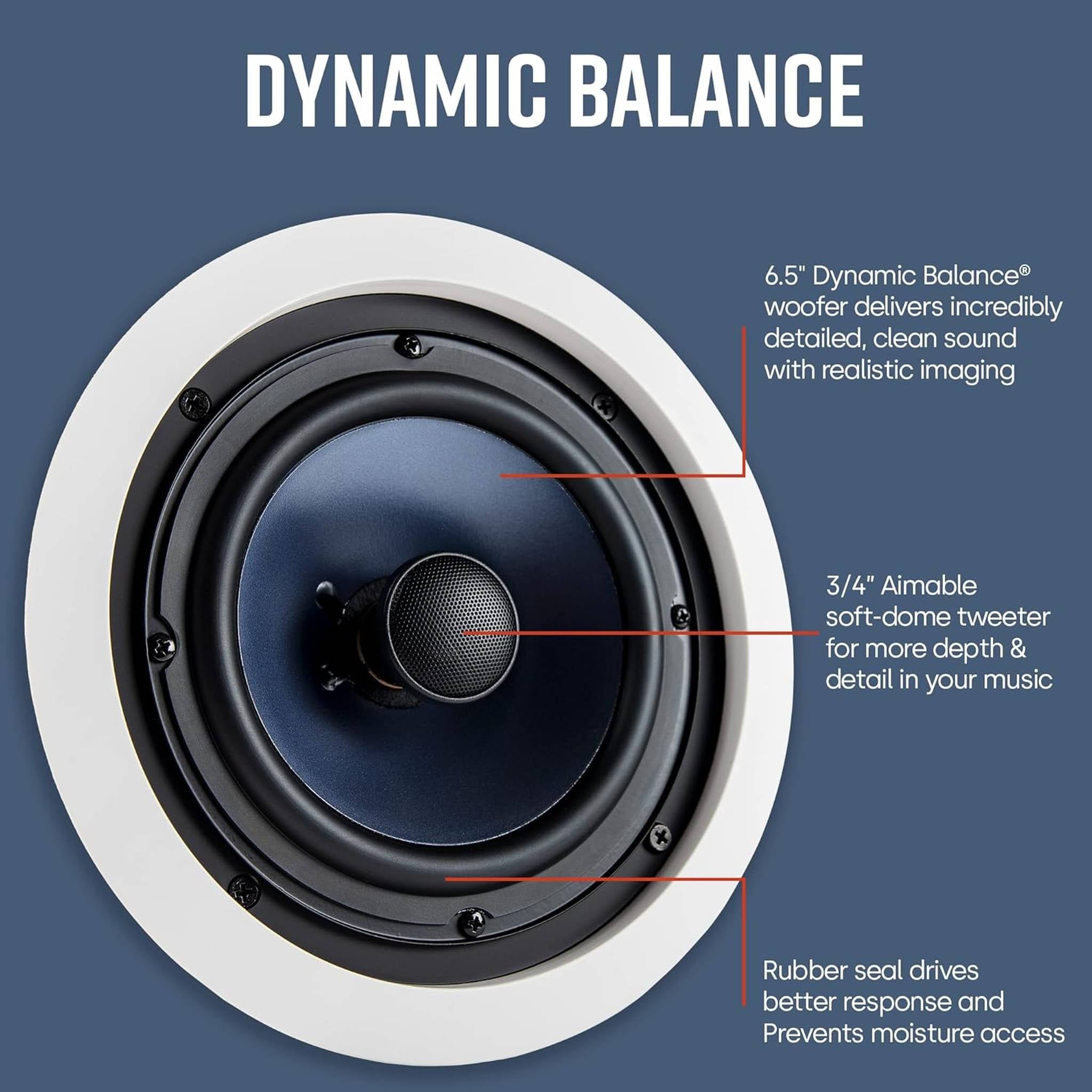 Polk Audio RC60i 2-Way Premium in-Ceiling 6.5" Round Speakers, Set of 2 Perfect for Damp and Humid Indoor/Outdoor Placement - Bath, Kitchen, Covered Porches White, Paintable Grille Polk Audio