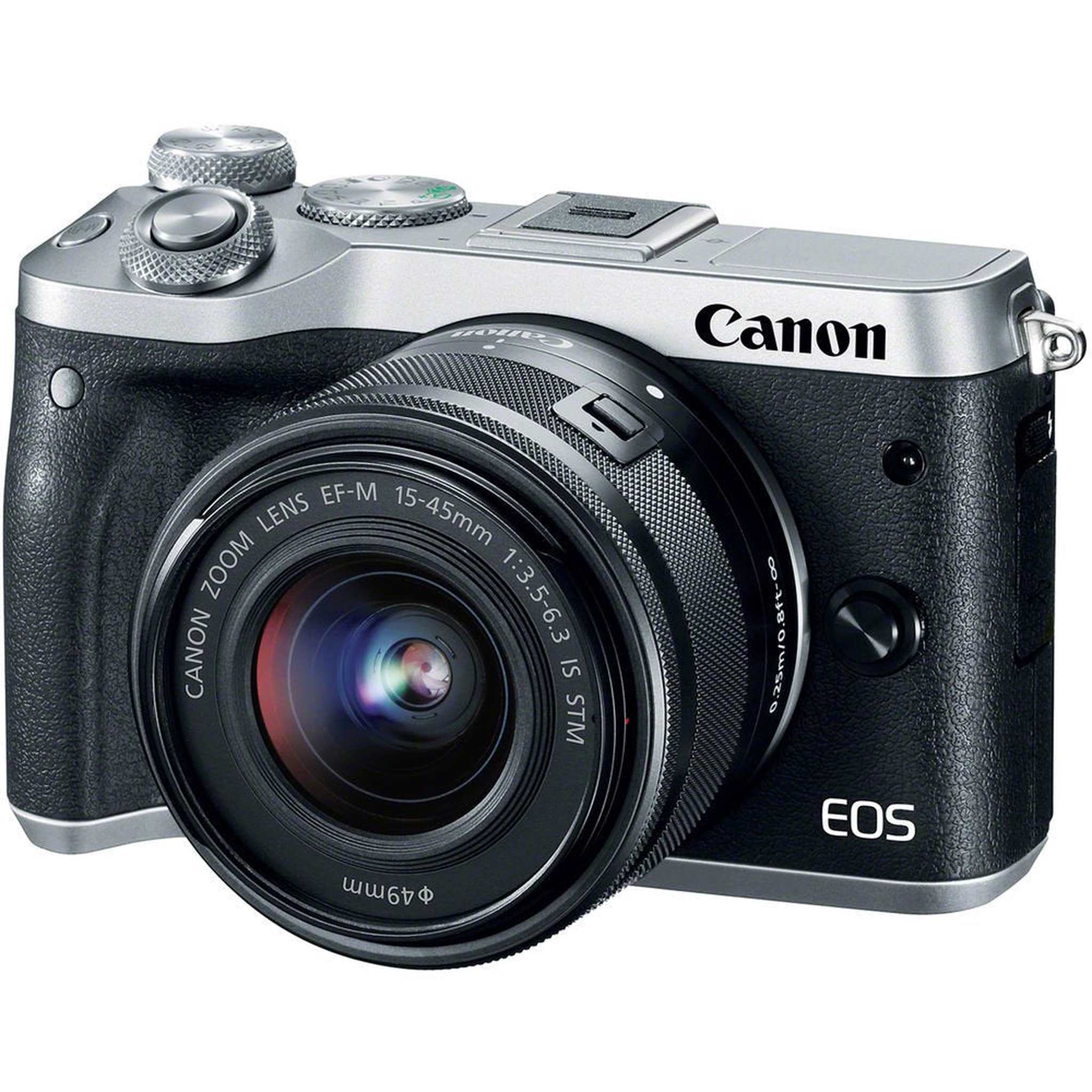Canon EOS M6 Mirrorless Digital Camera Silver with EF-M 15-45mm IS STM Lens + Flash + UV FLD CPL Filter Kit + Wide Ang