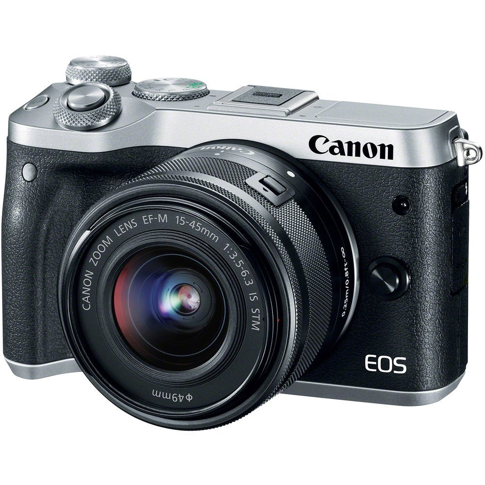 Canon EOS M6 Mirrorless Digital Camera (Silver) with EF-M 15-45mm is STM Lens + UV FLD CPL Filter Kit + Wide Angle & Tel