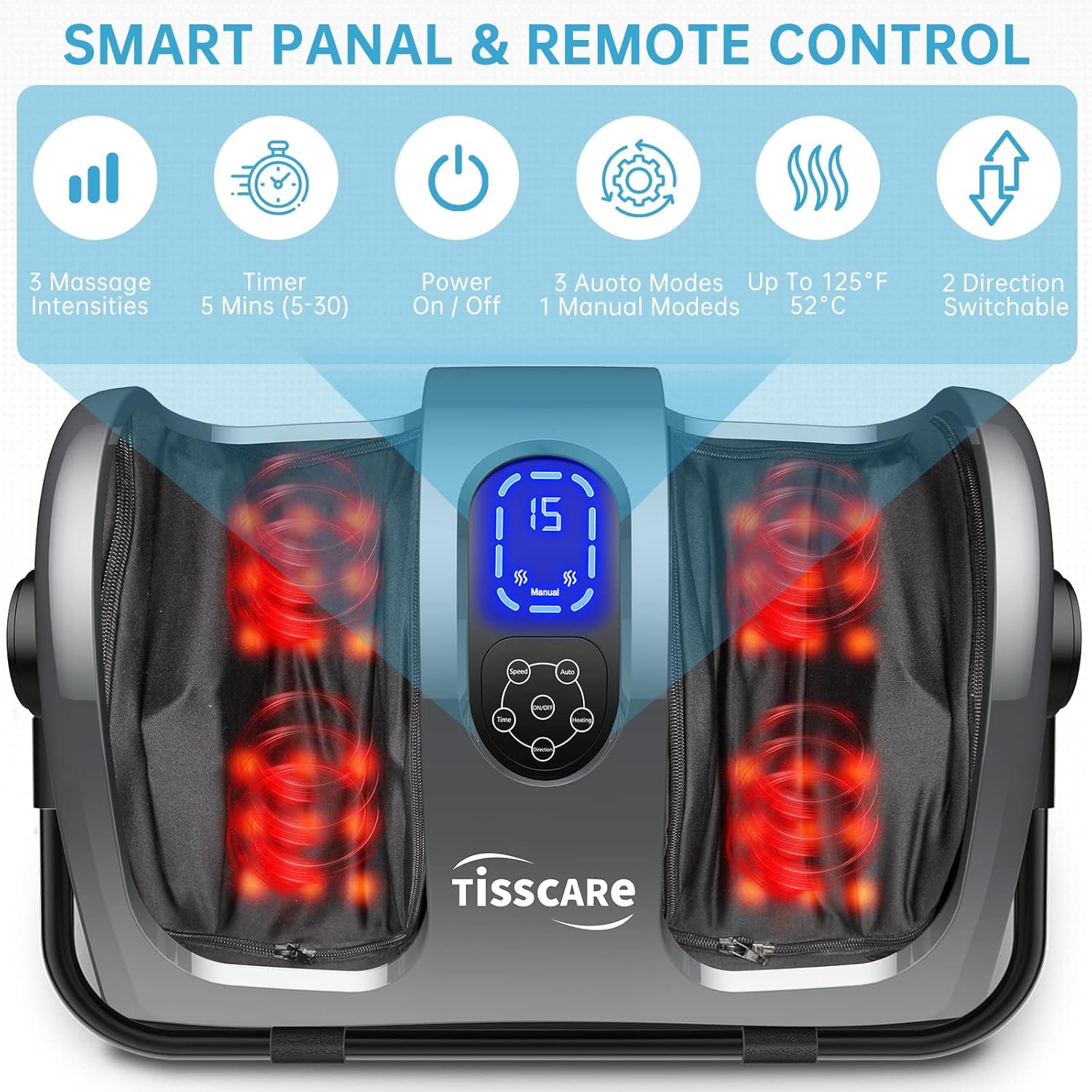 TISSCARE Foot Massager - Shiatsu Foot Massager with Heat for Neuropathy and Plantar Fasciitis - Feet Massager for Circulation and Pain Relief