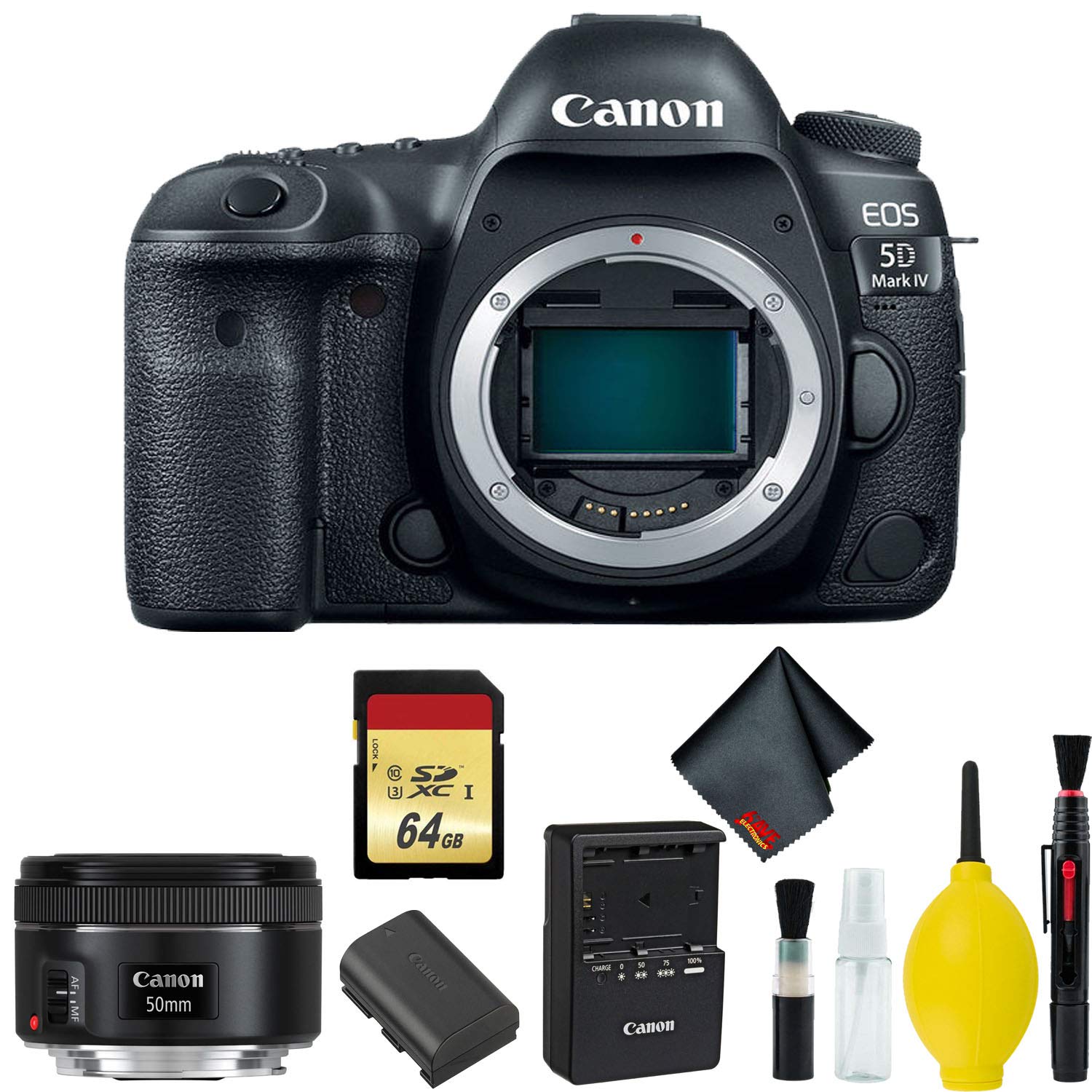 Canon EOS 5D Mark IV DSLR Camera Body Only 3 Piece Filter Kit (International Model) w/Canon EF 50mm f/1.8 STM Lens - Int