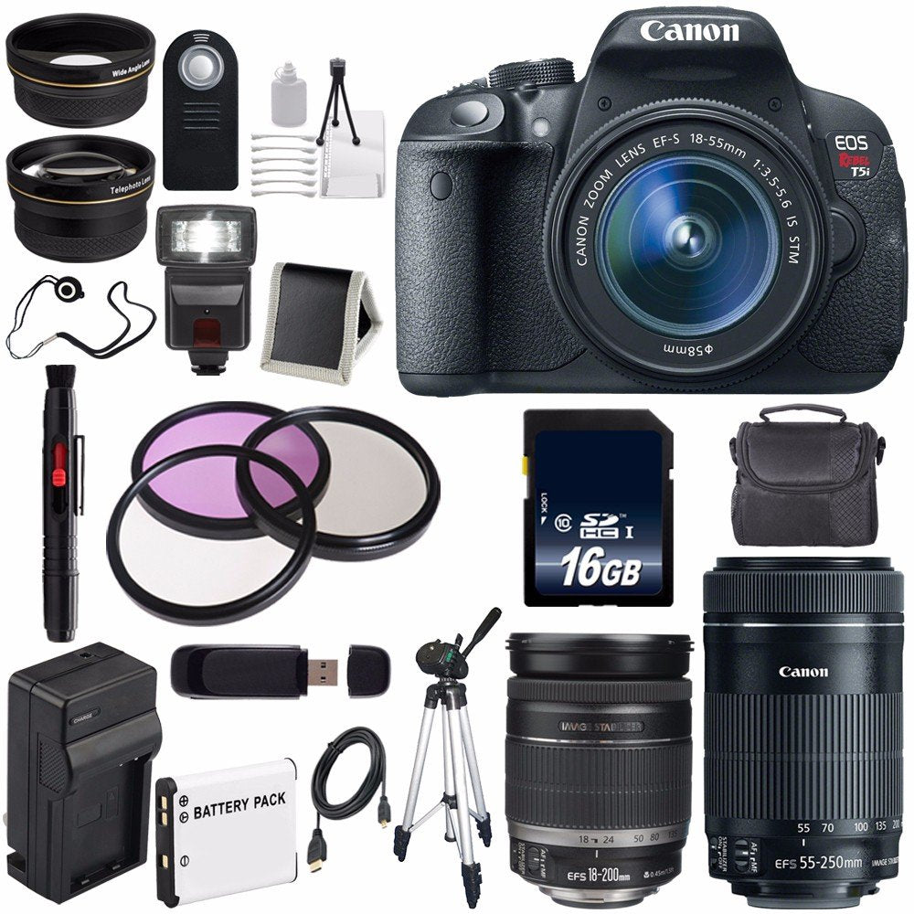 Canon EOS Rebel T5i 18 MP CMOS Digital SLR Camera w/EF-S 18-55mm f/3.5-5.6 Lens (International Model) + Canon EF-S 18-20