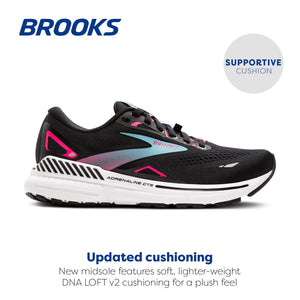 Brooks Women’s Adrenaline GTS 23 GTX Waterproof Supportive Running Shoe - Black/Knockout Pink/Aqua - 6.5 Medium