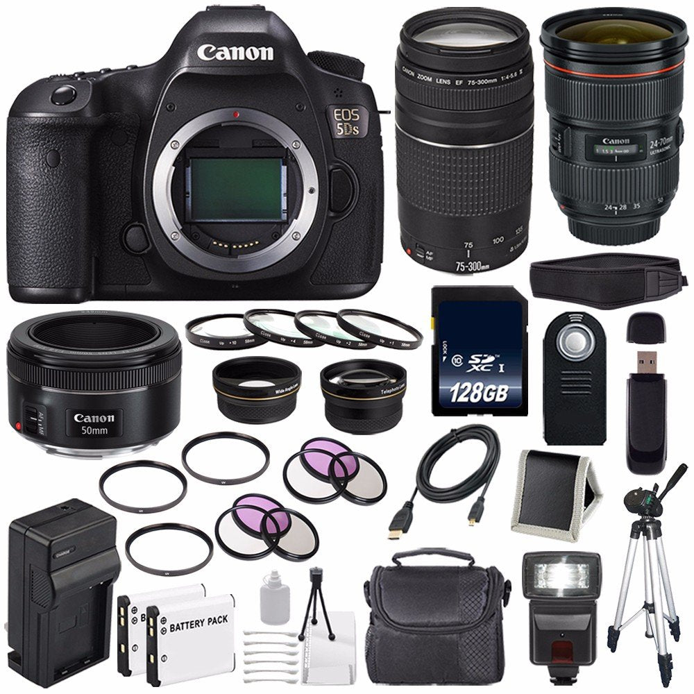 Canon EOS 5DS DSLR Camera (International Model) 0581C002 + Canon EF 24-70mm f/2.8L II USM Lens + Canon EF 75-300 III Base Bundle