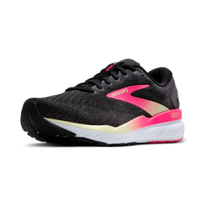 Brooks Women’s Ghost 16 Neutral Running Shoe - Black/Pink/Yellow - 10 Wide