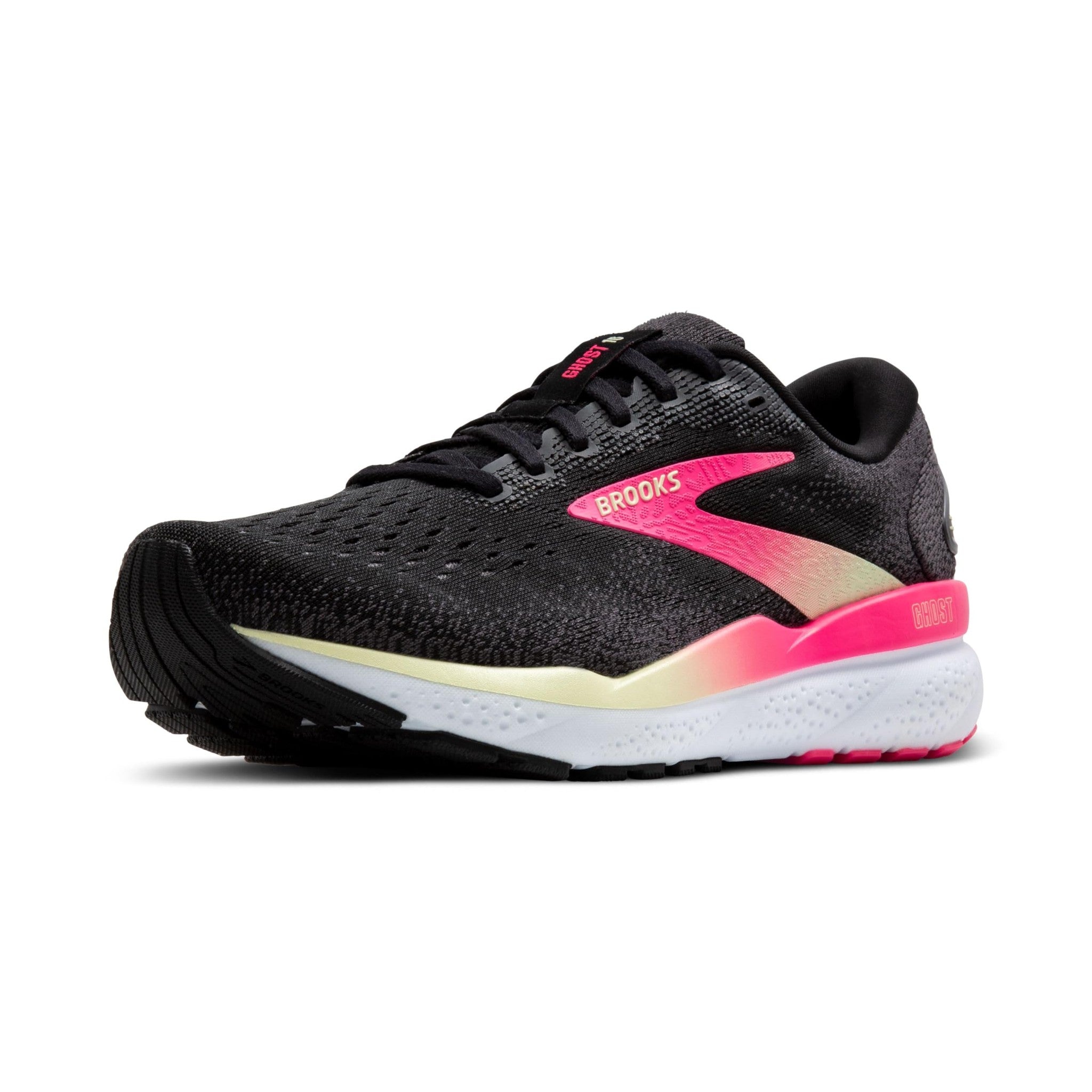 Brooks Women’s Ghost 16 Neutral Running Shoe - Black/Pink/Yellow - 8 Wide
