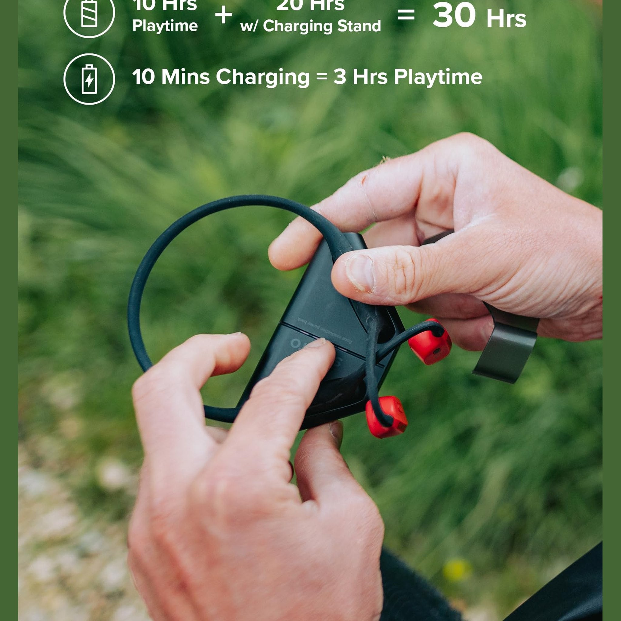 SUUNTO Wing Open-Ear Bone Conduction Headphone, Bluetooth Wireless Sport Headphone w/Head Movement Control, Built-in HD Mic, IP67 Sweatproof, Safety Lights, 10H Playtime & Addi 20H w/Charging Stand