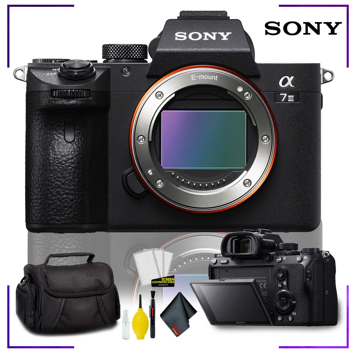Sony Alpha a7 III Mirrorless Digital Camera (Body Only) with Camera Cleaning Kit Bundle + Camera Case