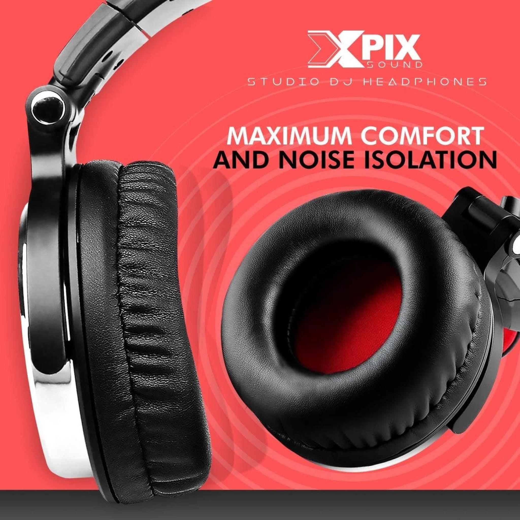 XPIX Pro DJ Headphones Closed Back Over Ear Stereo Monitor Headphones, For Monitor & Mixing, Single Side, Dual Source Monitoring XPIX