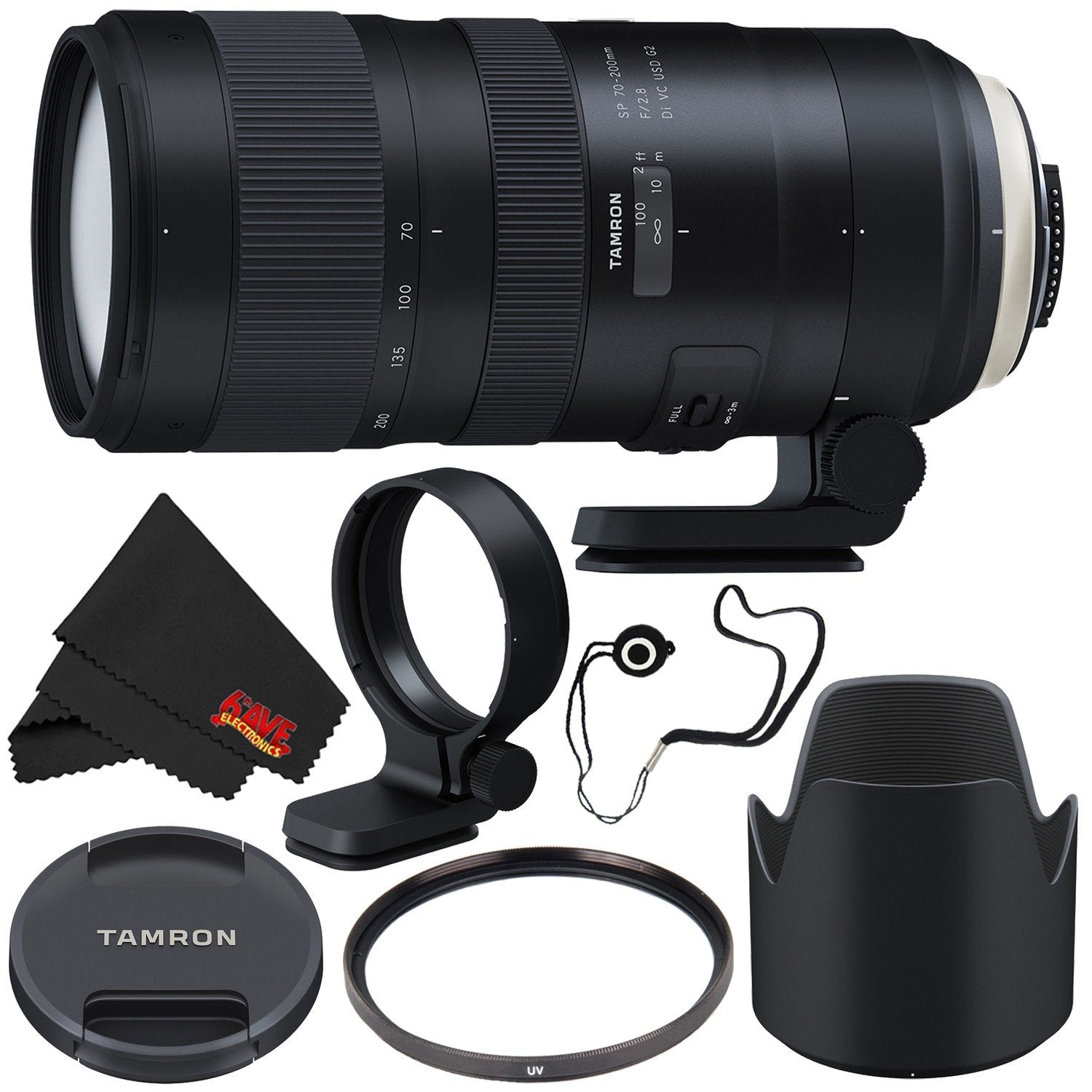 6Ave Tamron SP 70-200mm f/2.8 Di VC USD G2 Lens for Nikon F (International Model) + 77mm UV Filter + Lens Cap Keeper + M