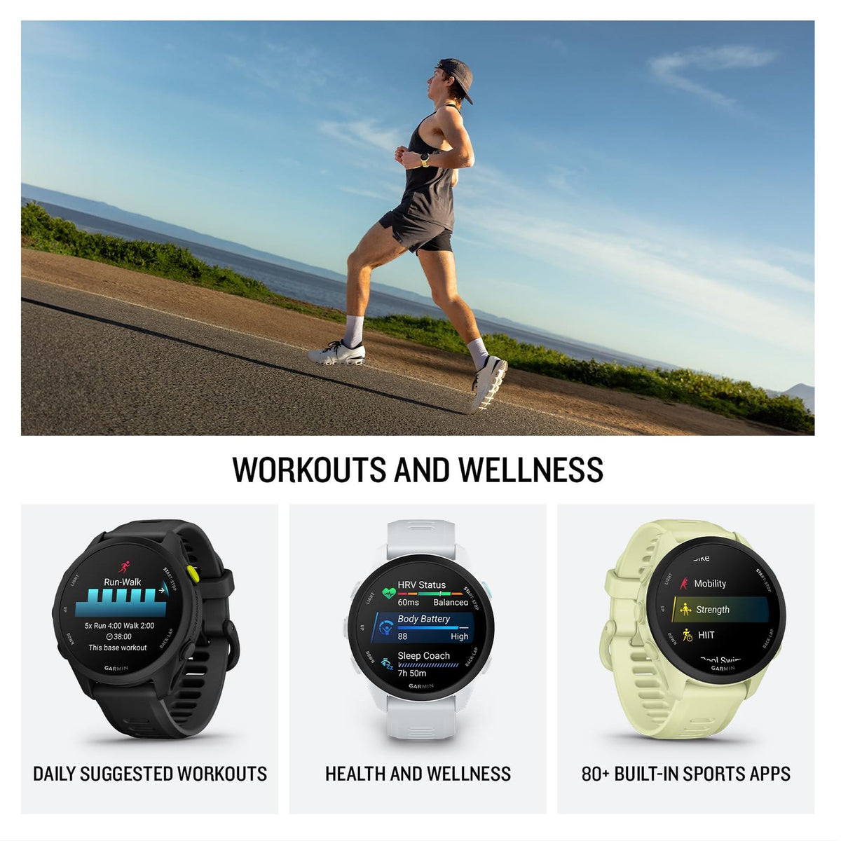 Garmin Forerunner® 70, Easy-to-Use GPS Running Smartwatch, Advanced Training Metrics and Recovery Insights, Up to 13 Days of Battery Life, Black