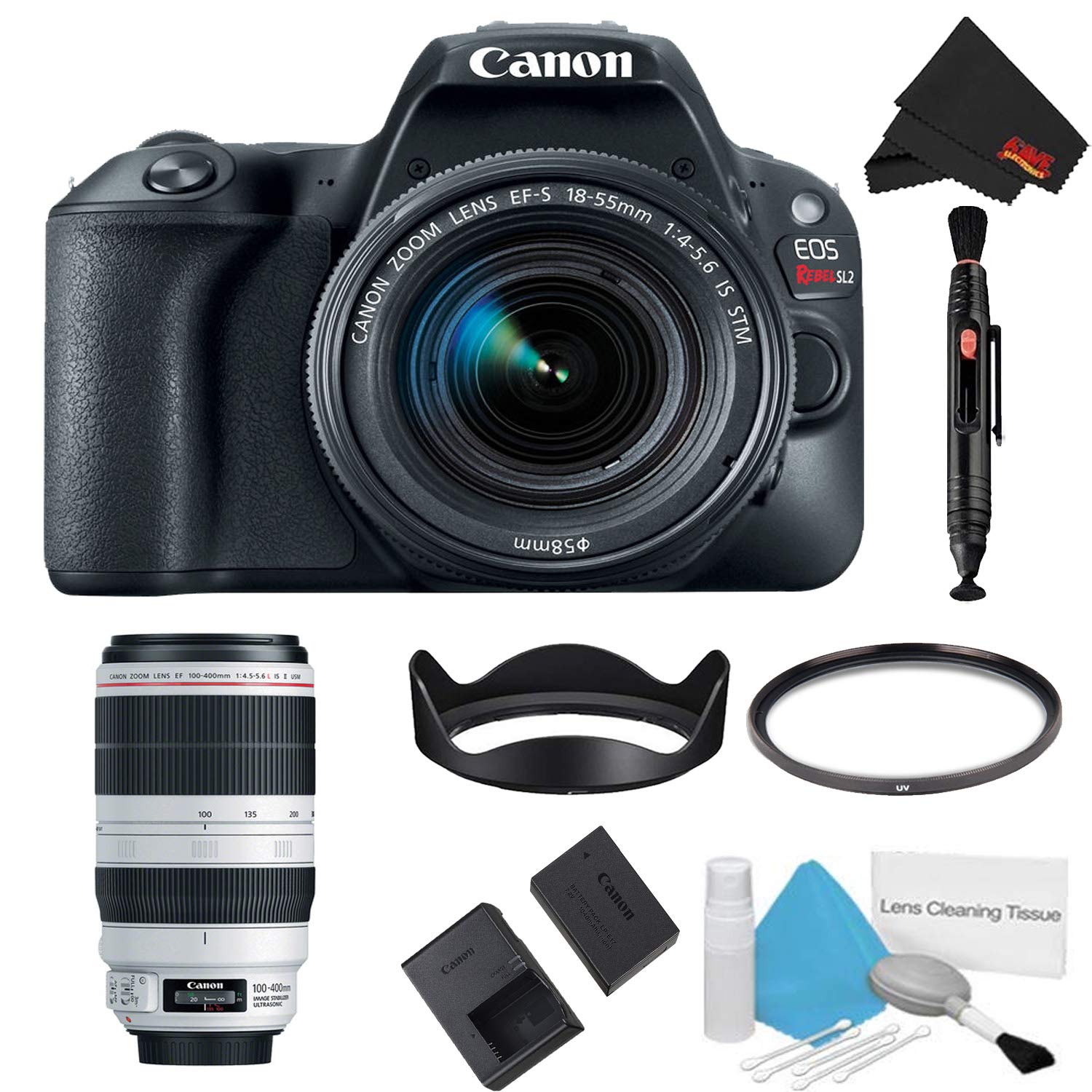 Canon EOS Rebel SL2 DSLR Camera with 18-55mm Lens (Black) Basic Kit + 100-400mm Lens (International Model)