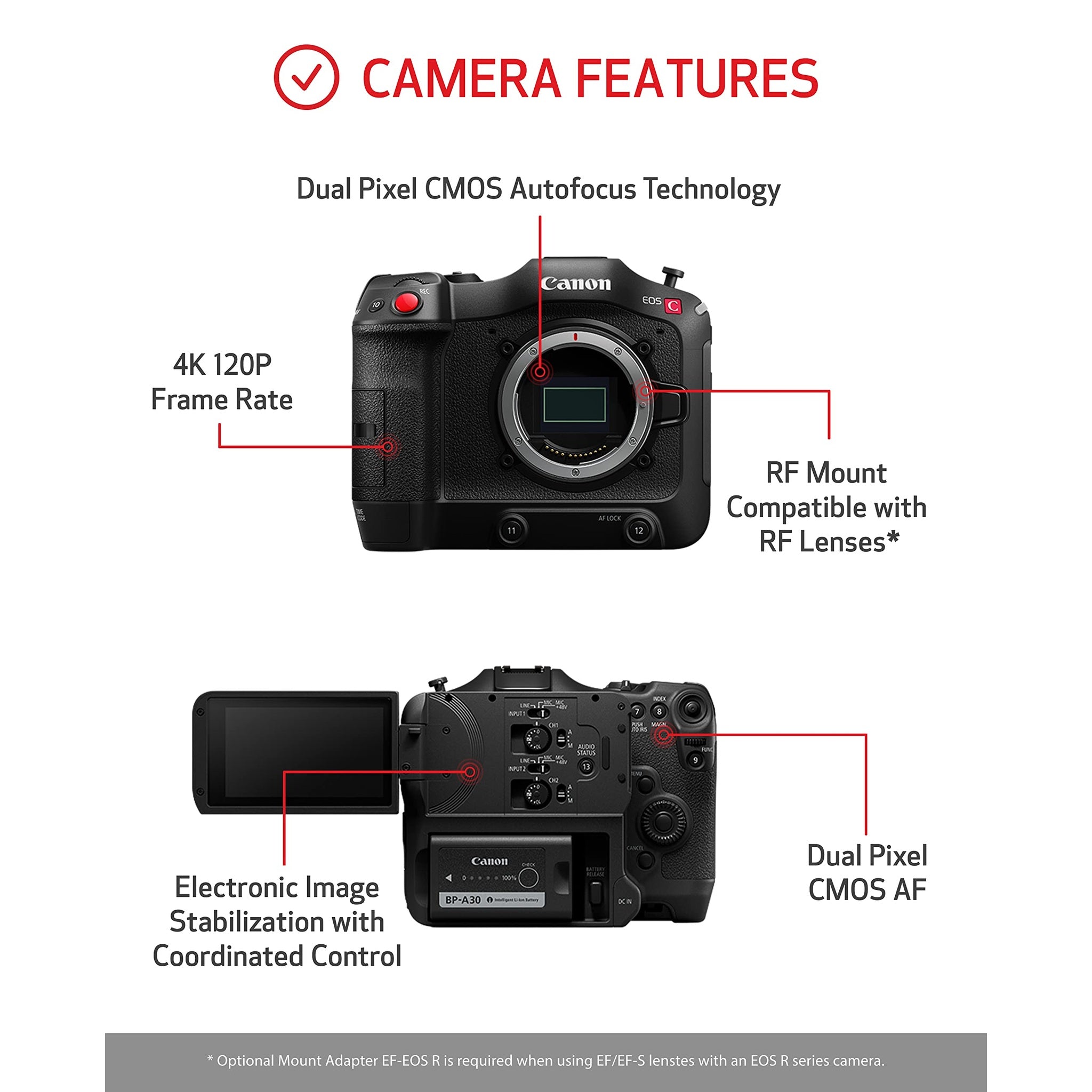 Canon EOS C70 Cinema Camera Body Only , 4K Super 35mm Dual Gain Output DGO Sensor, RF Mount