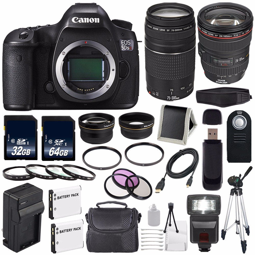 Canon EOS 5DS R DSLR Camera (International Model) 0582C002 + Canon EF 24-105mm f/4L is USM Lens + Canon EF 75-300 III Advanced Bundle
