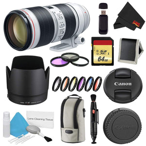 Canon EF 70-200mm f/2.8L is III USM Lens Bundle w/ 64GB Memory Card + Accessories, 3 Piece Filter Kit, and Color Multico Canon