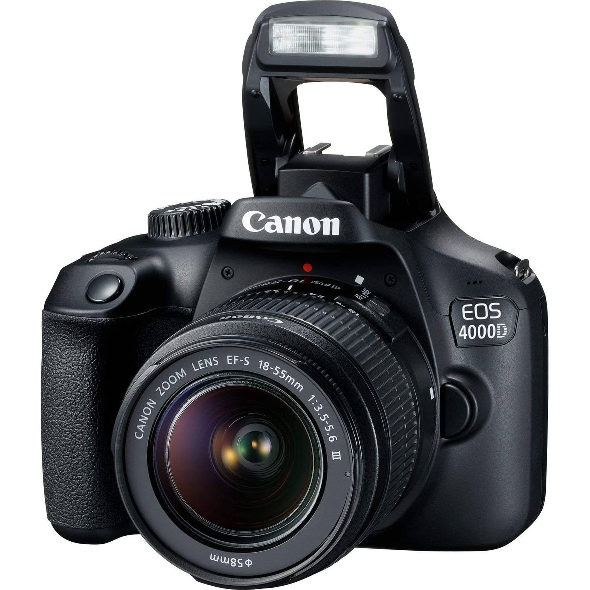Canon EOS 4000D DSLR Camera and EF-S 18-55 mm f/3.5-5.6 Lens International Version No Warranty + 32GB Memory Card + Camera Bag + MiniTripod