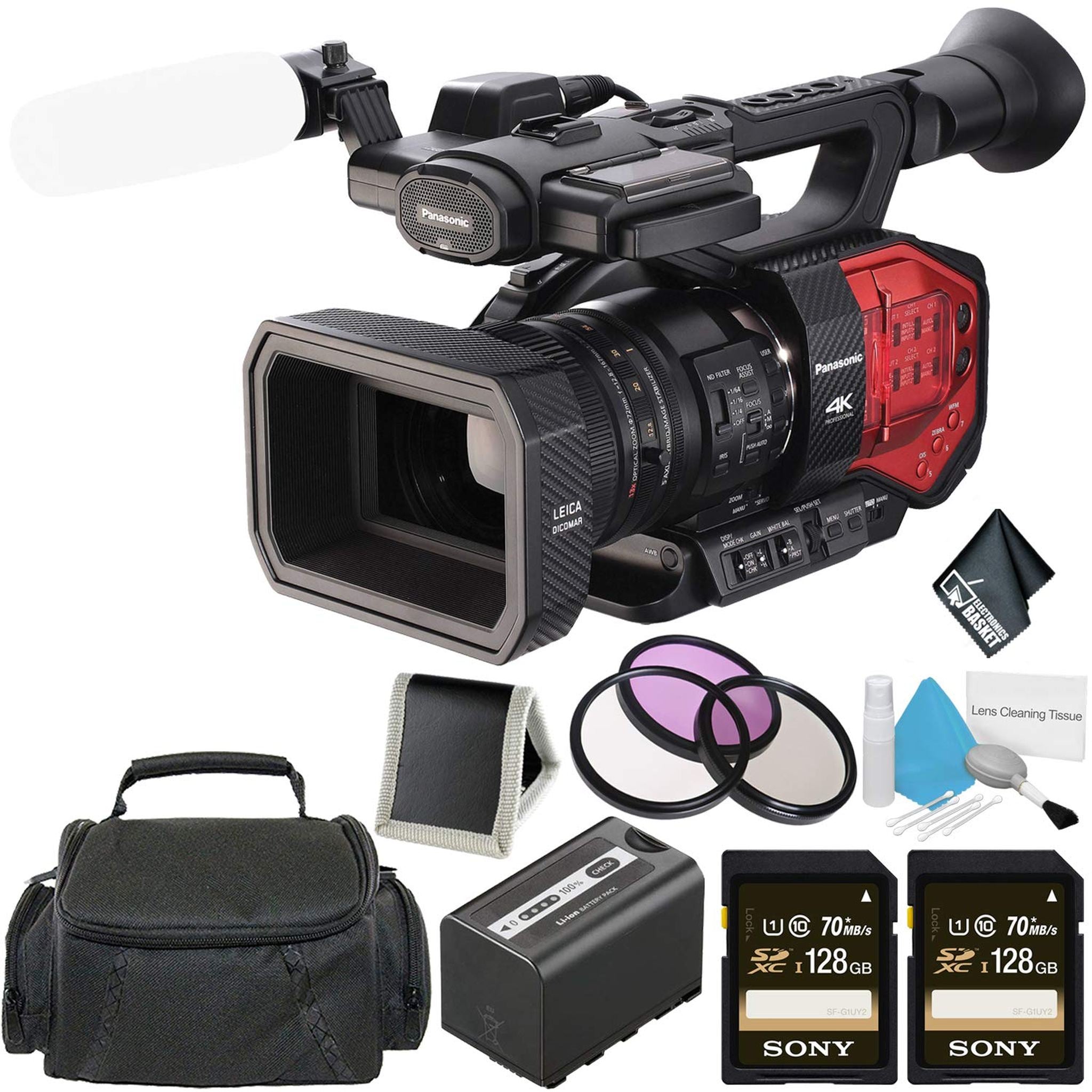 Panasonic AG-DVX200 4K Handheld Camcorder - Bundle with 2X 128GB Memory Cards + Carrying Case + More Panasonic