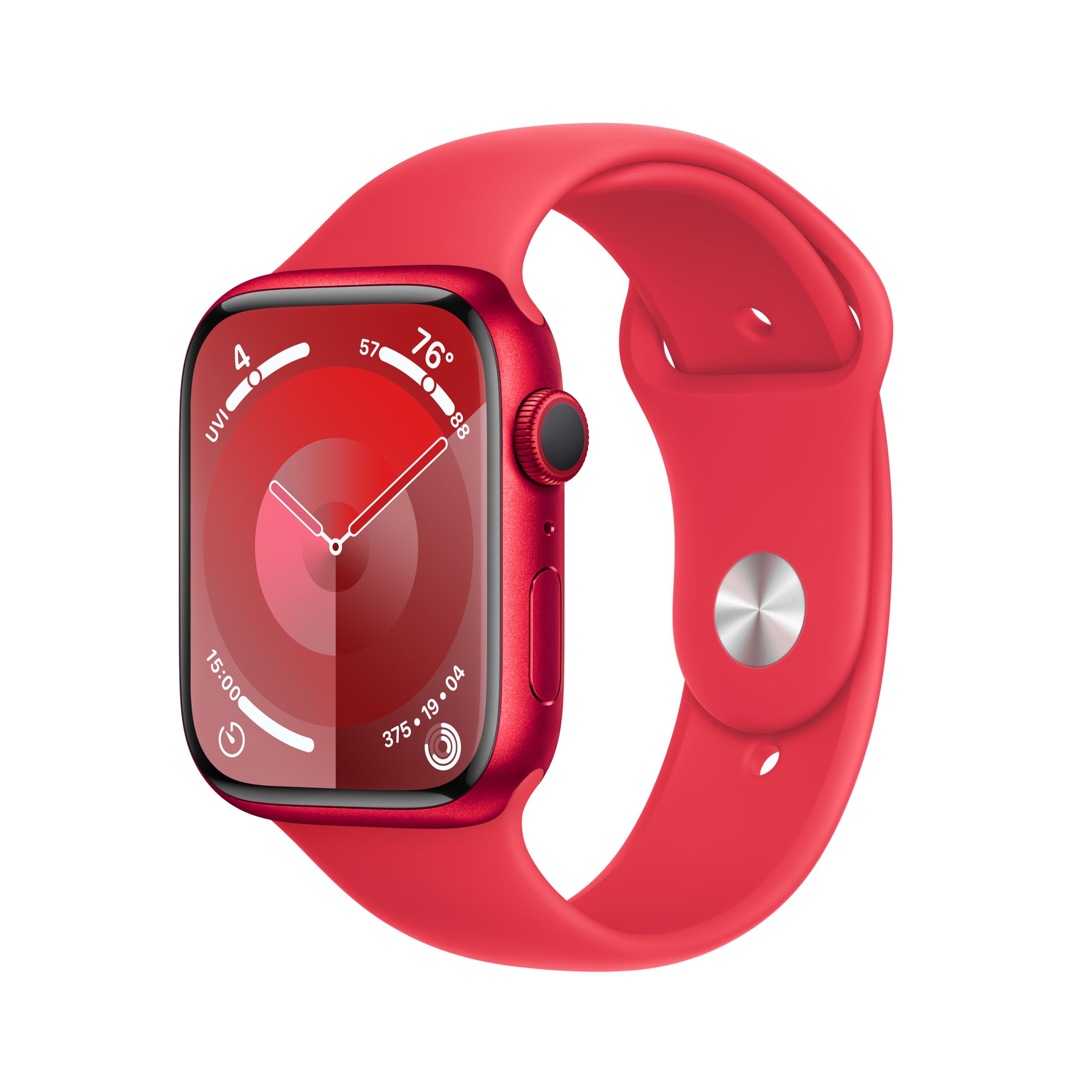 Apple Watch Series 9 [GPS 45mm] Smartwatch with (Product) RED Aluminum Case with (Product) RED Sport Band S/M.
