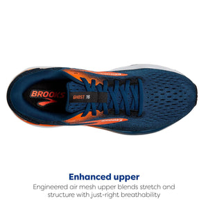 Brooks Men’s Ghost 16 Neutral Running Shoe - Blue Opal/Black/Nasturtium - 8.5 Medium