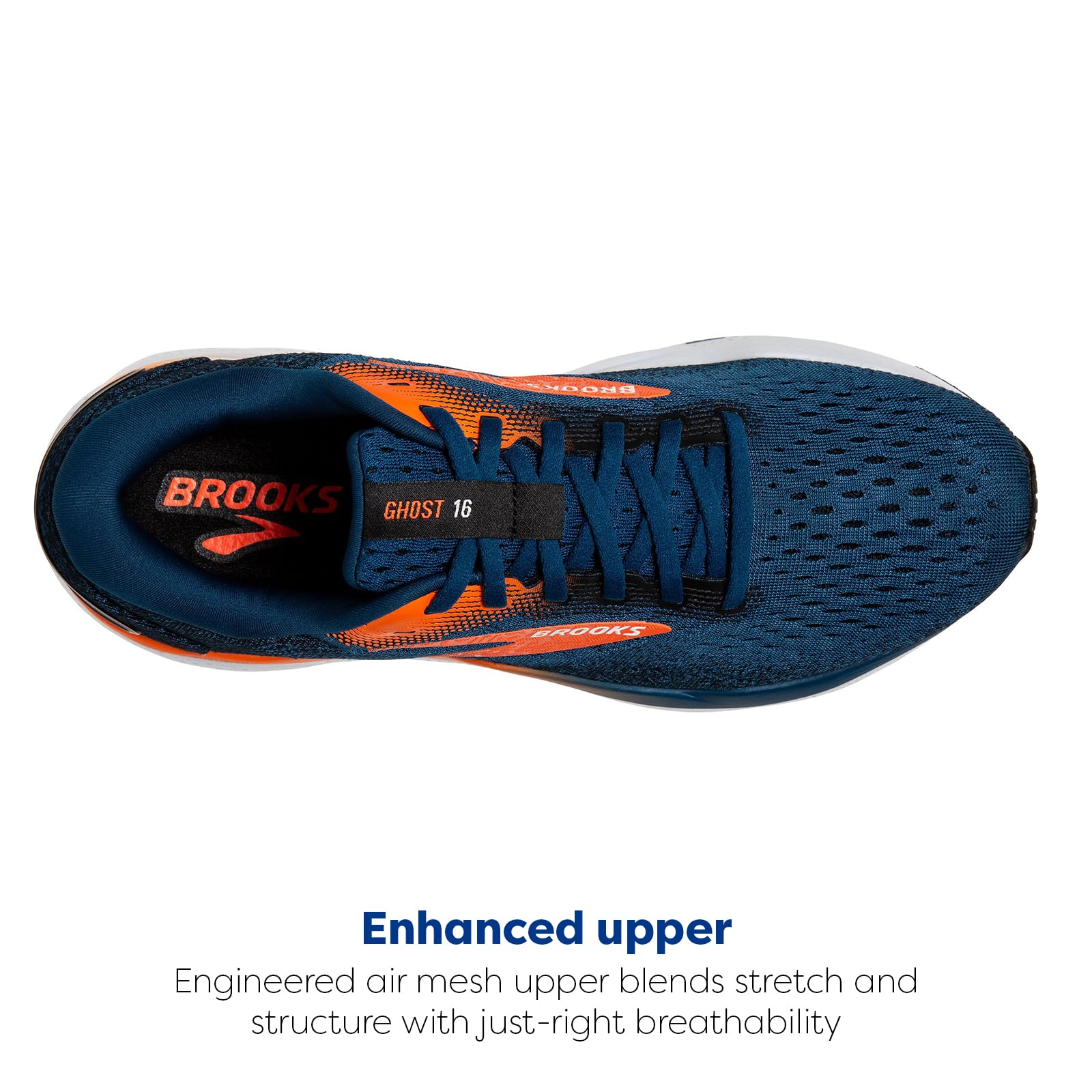 Brooks Men’s Ghost 16 Neutral Running Shoe - Blue Opal/Black/Nasturtium - 9.5 Medium