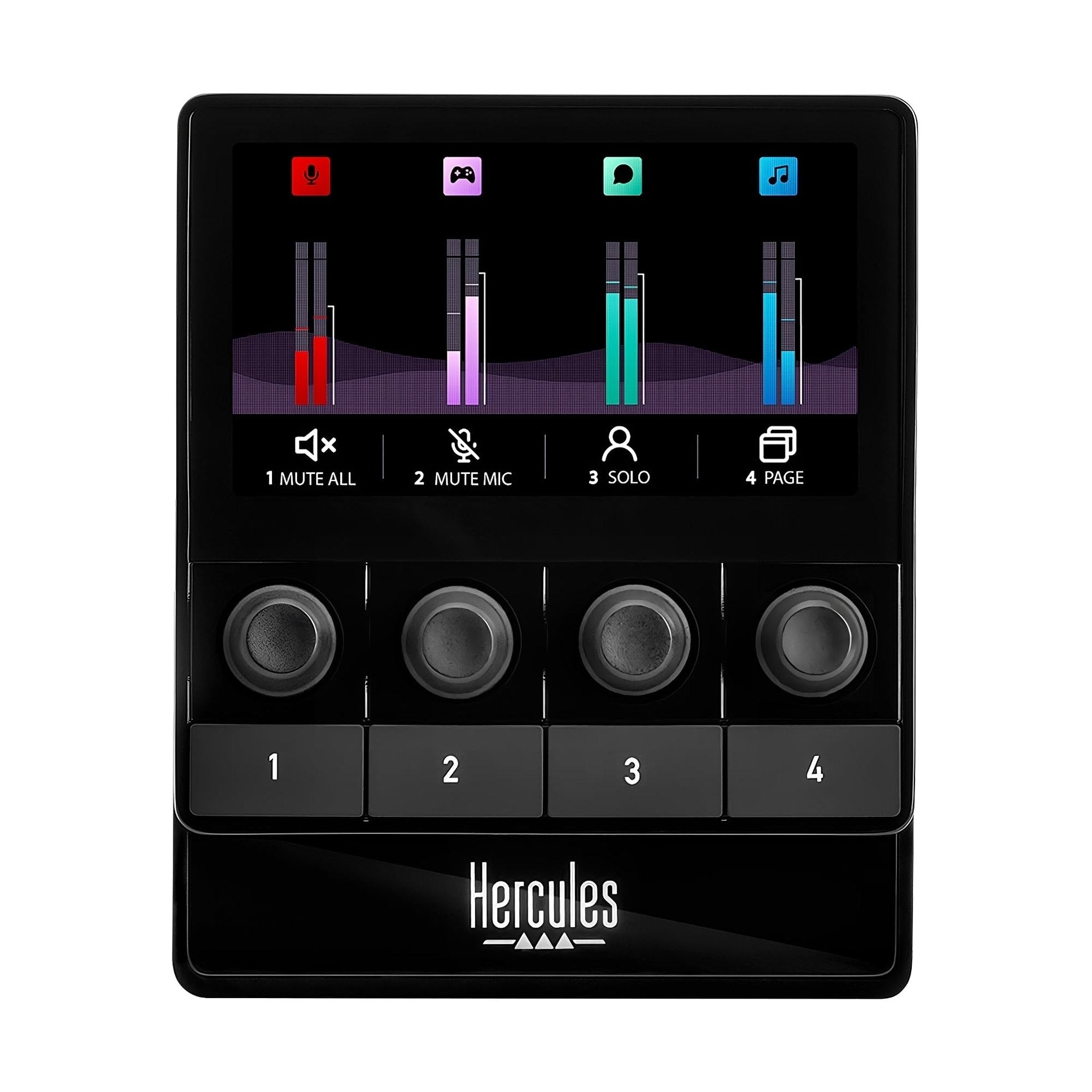 Hercules Stream 100, Audio Mixer for Content Creators, Up to 8 Tracks, LCD Screen, High Resolution Encoders, 4 Actions Buttons and Customizable Interface. Compatible with Windows PC Only Hercules DJ
