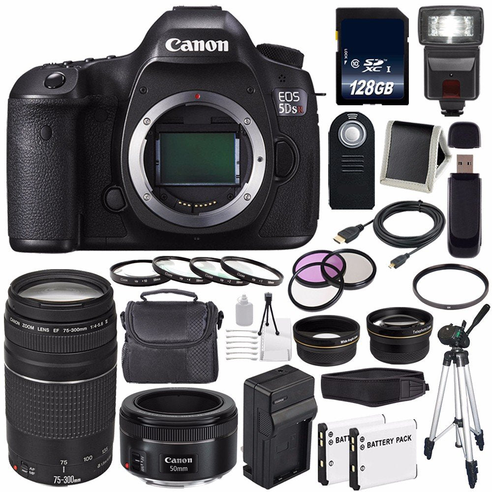 Canon EOS 5DS R DSLR Camera (International Model) 0582C002 + Canon EF 75-300 III+ EF 50mm f/1.8 STM Lens  Base Bundle