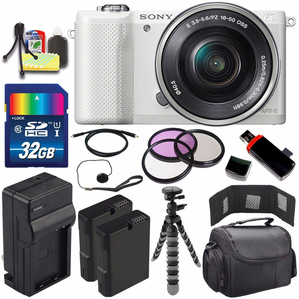 Sony Alpha a5000 Mirrorless Digital Camera with 16-50mm Lens (White) + Battery + Charger + 32GB Bundle 5 - International
