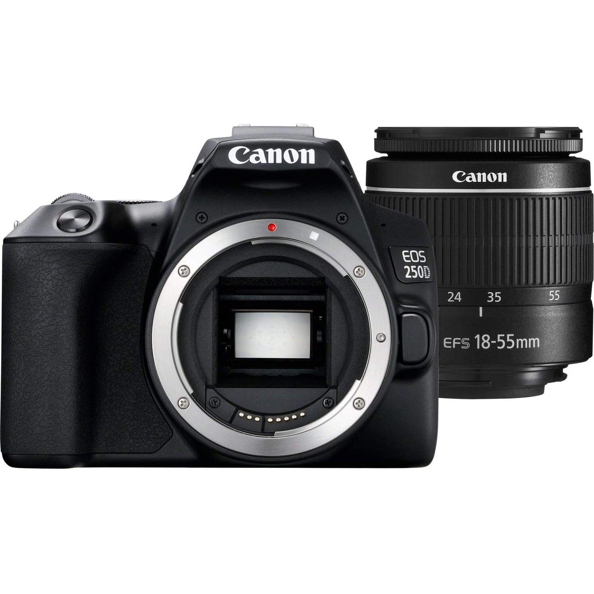 Canon EOS 250D / Rebel SL3 DSLR Camera with 18-55mm Lens Black + Creative Filter Set, EOS Camera Bag + Sandisk Ultra 64GB Card + 6AVE Electronics Cleaning Set, And More International Model - Reconditioned Canon