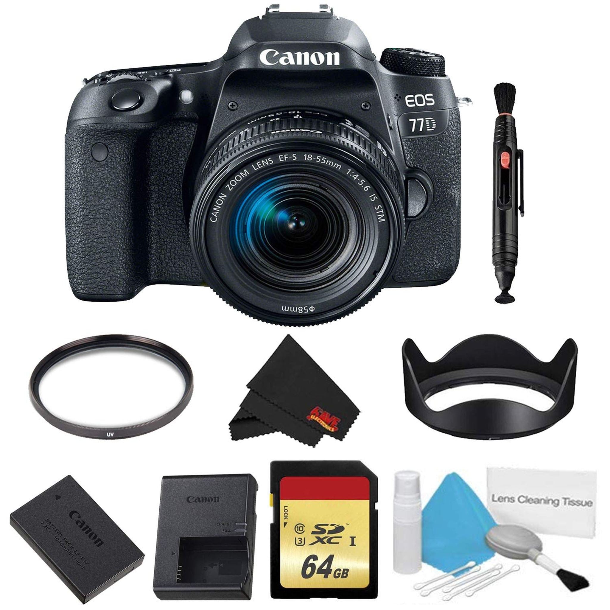 Canon EOS 77D DSLR Camera 18-55mm Lens Bundle w/Memory Kit International Model Canon