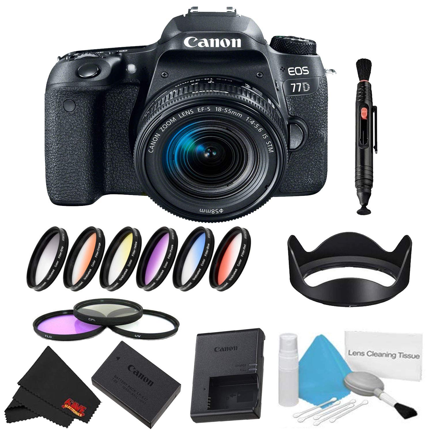 Canon EOS 77D DSLR Camera 18-55mm Lens Bundle w/ 9 Piece Filter Kit International Model
