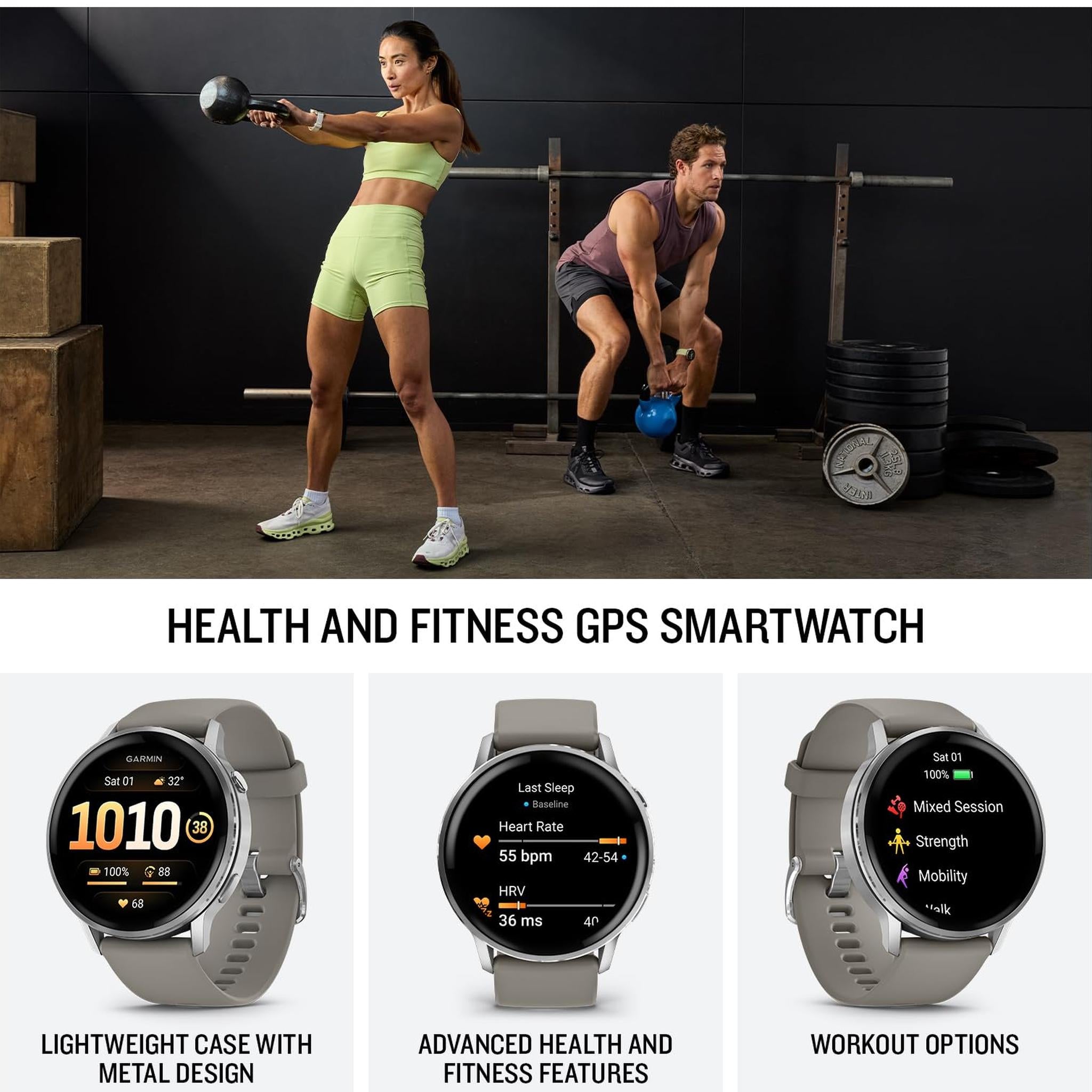 Garmin Venu® 4, 45mm, Advanced Health and Fitness GPS Smartwatch, Bright and Colorful Display, Built-in Flashlight, 12 Days of Battery Life, Silver with Silver Gray Silicone Band