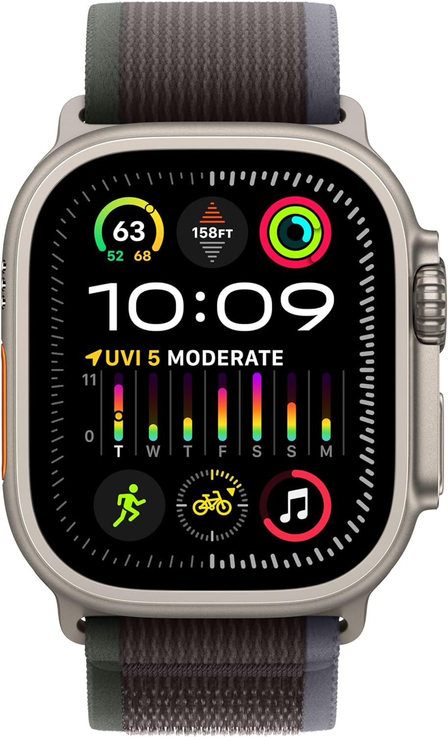 Apple Watch Ultra 2 [GPS + Cellular 49mm] Smartwatch with Rugged Titanium Case & Blue/Black Trail Loop M/L. Fitness Tracker, Precision GPS, Action Button, Extra-Long Battery Life, Carbon Neutral