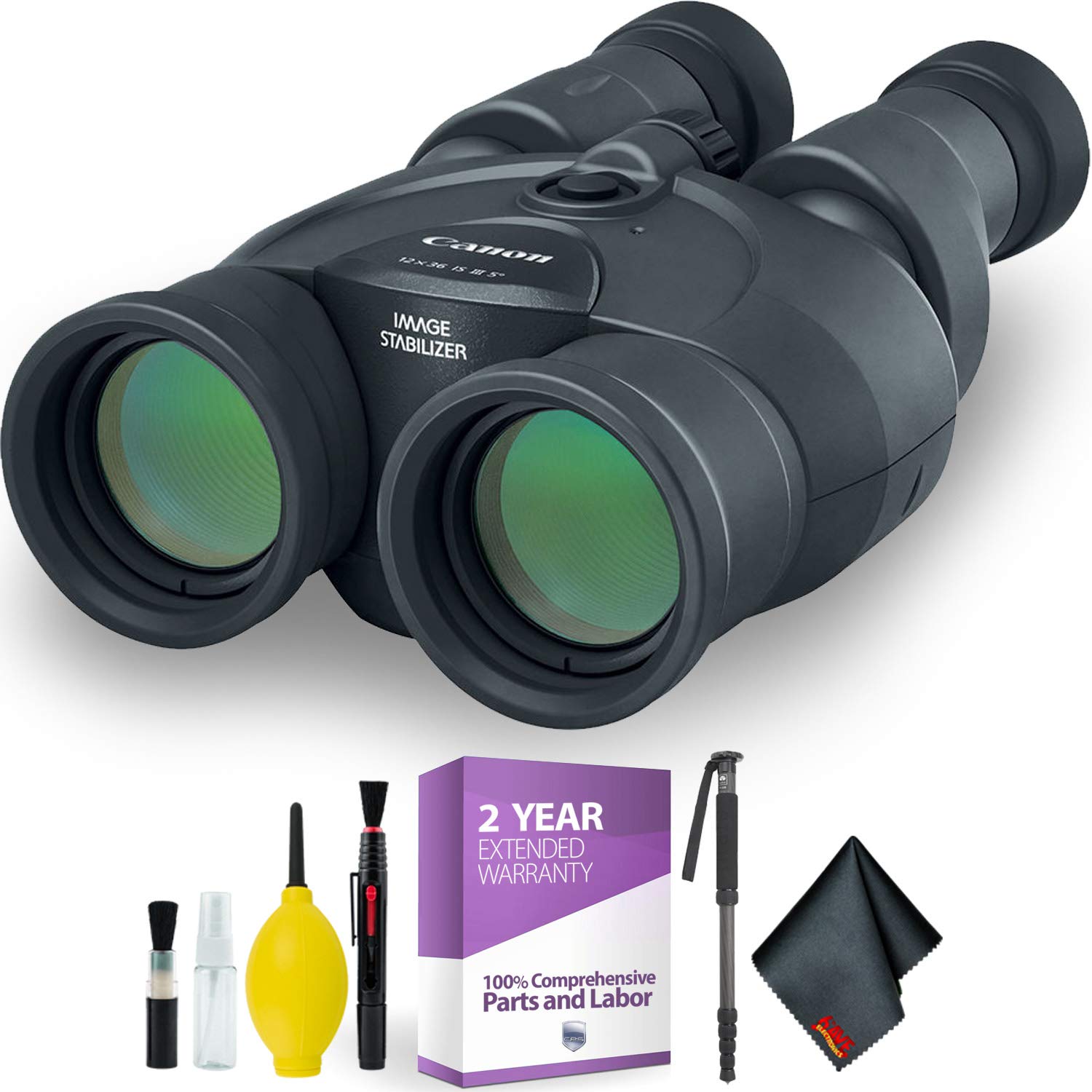 Canon 12x36 is III Image Stabilized Binocular + Cleaning Kit + 2 Year Extended Warranty Advanced Bundle