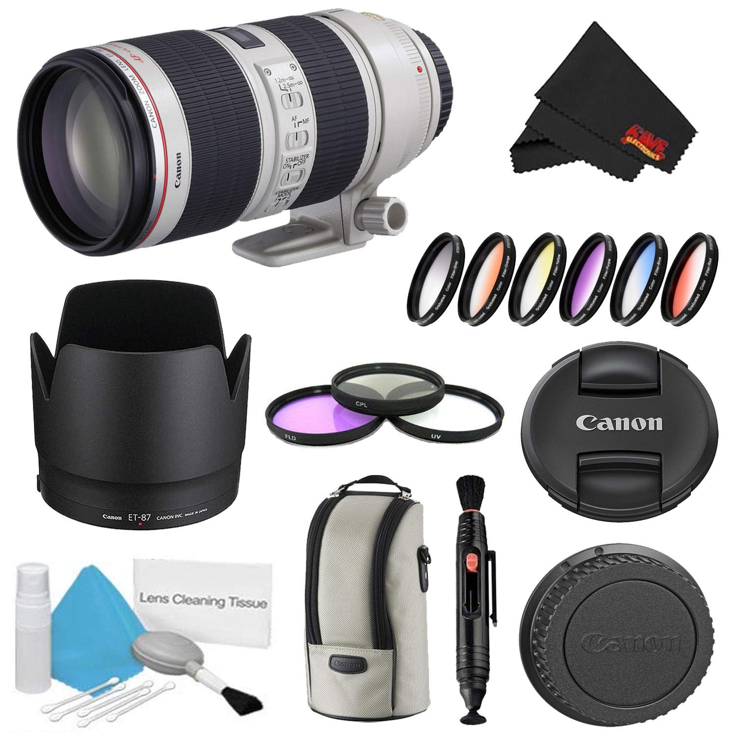 Canon EF 70-200mm f/2.8L is II USM Lens Bundle w/ 3 Piece Filter Kit Color Multicoated 6 Piece Filter Kit (International