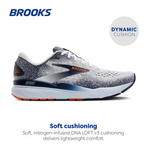 Brooks Men’s Ghost 16 Neutral Running Shoe - White/Peacoat/Orange - 8 Medium
